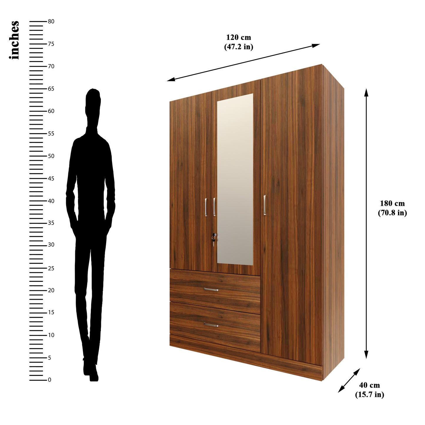 AVIRA | Wardrobe With Mirror, Hinged | 3 Door, 2 Drawer Wardrobes VIKI FURNITURE
