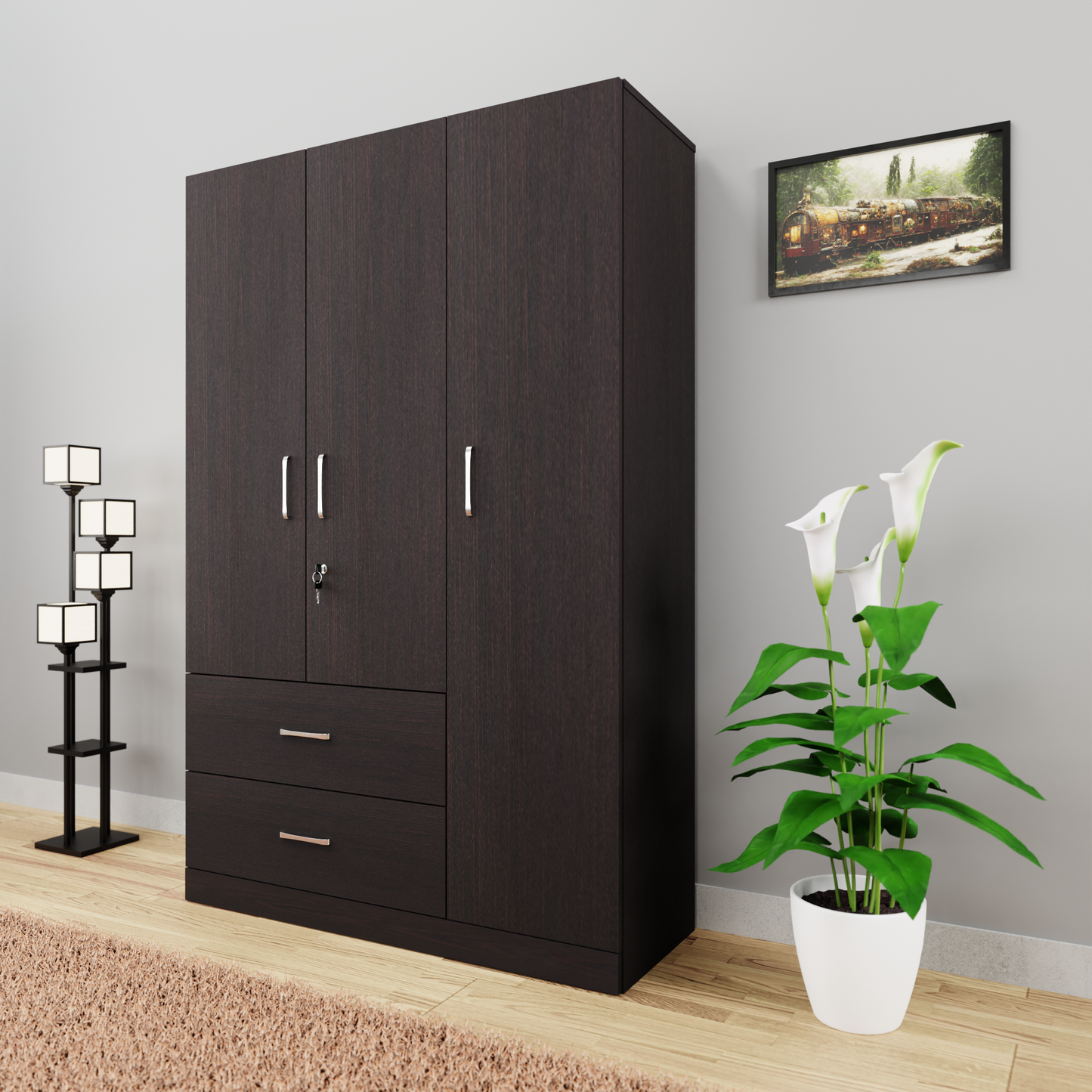 AVIRA | Wardrobe , Hinged | 3 Door, 2 Drawer Wardrobes VIKI FURNITURE Dark Wenge
