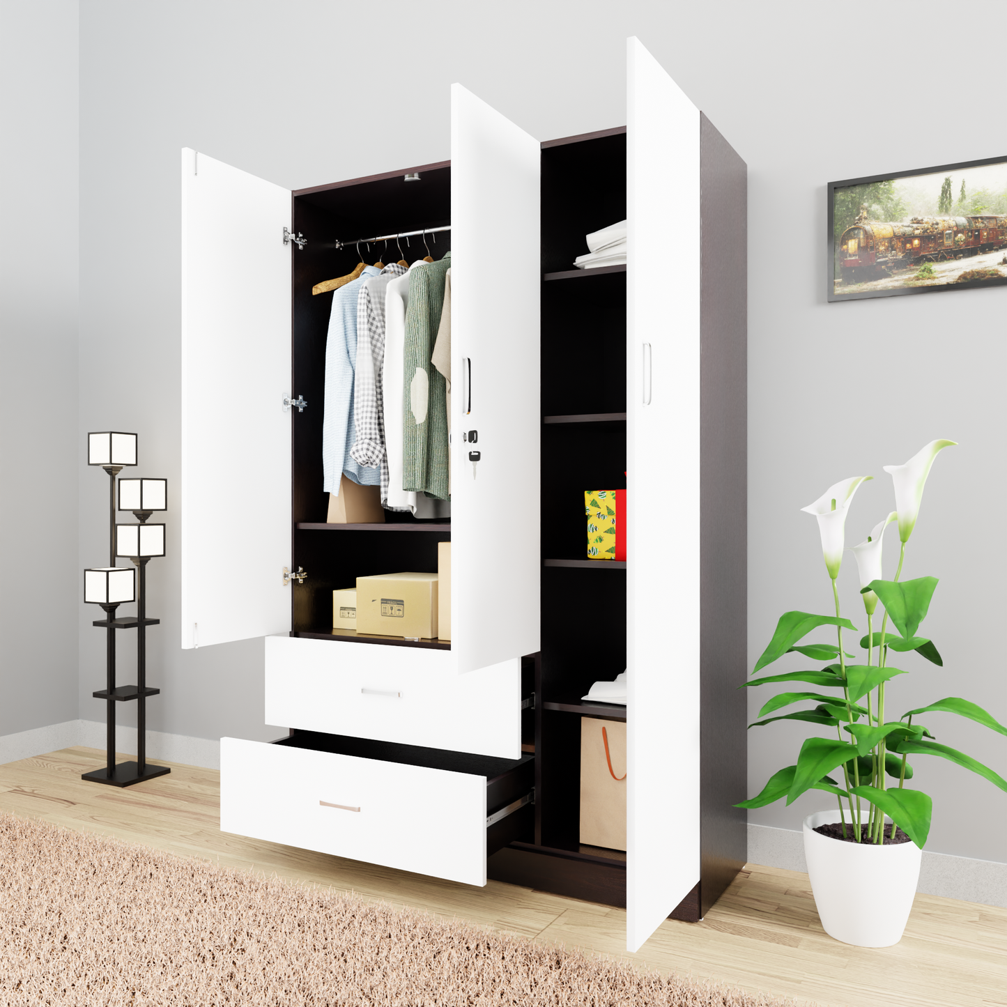 AVIRA | Wardrobe , Hinged | 3 Door, 2 Drawer & Dual Color Wardrobes VIKI FURNITURE   