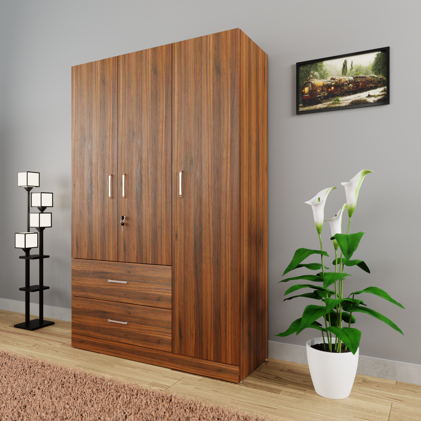 AVIRA | Wardrobe , Hinged | 3 Door, 2 Drawer Wardrobes VIKI FURNITURE Brussel Walnut