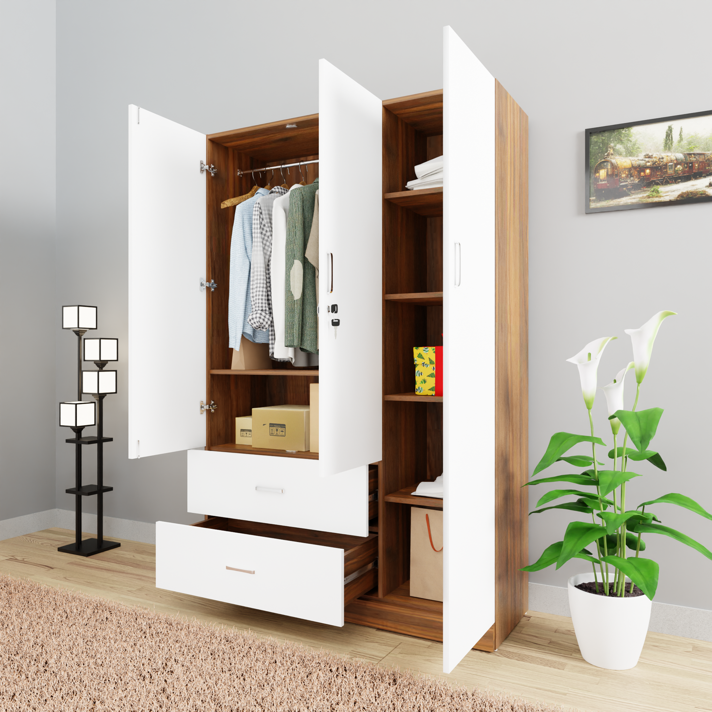 AVIRA | Wardrobe , Hinged | 3 Door, 2 Drawer & Dual Color Wardrobes VIKI FURNITURE   