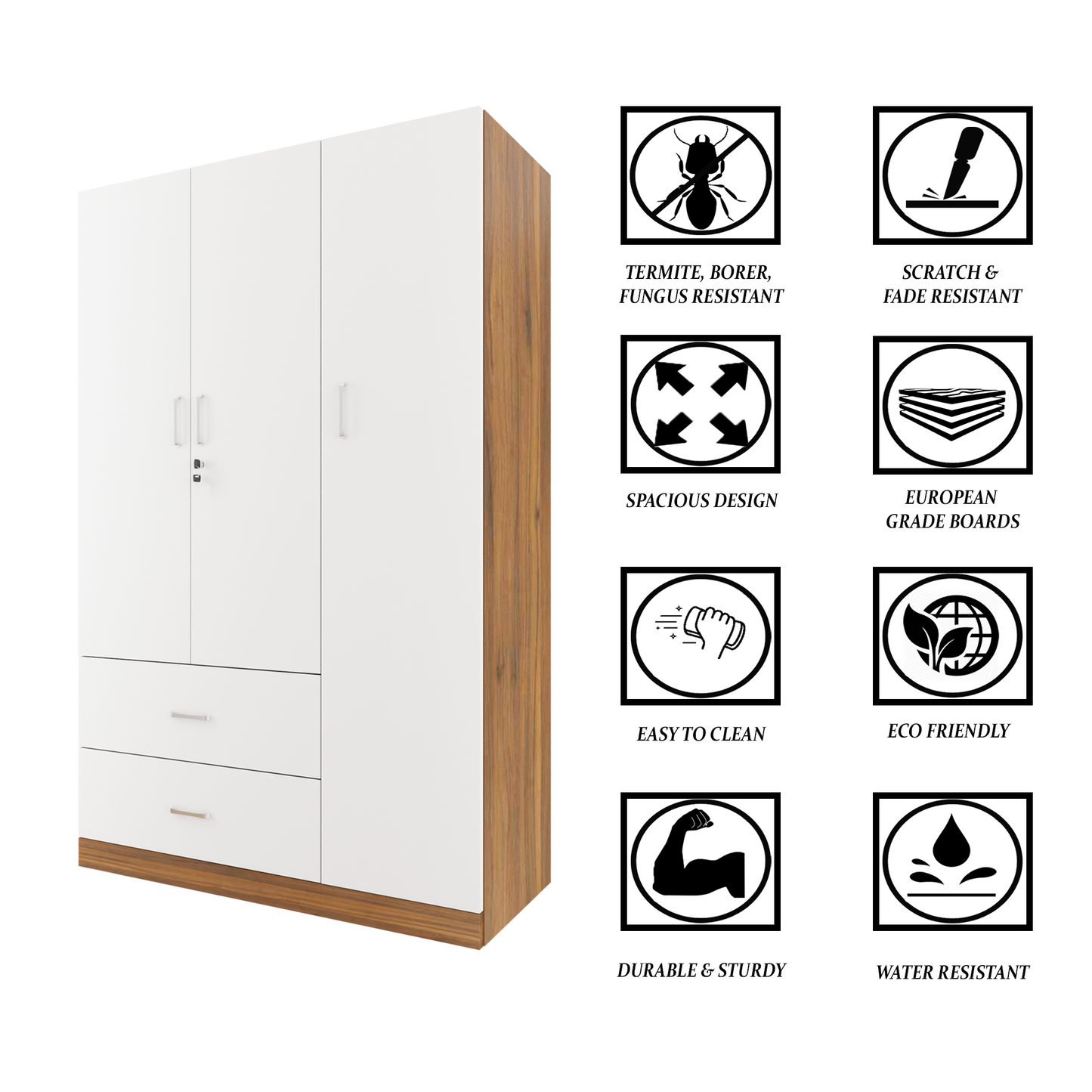 AVIRA | Wardrobe , Hinged | 3 Door, 2 Drawer & Dual Color Wardrobes VIKI FURNITURE   