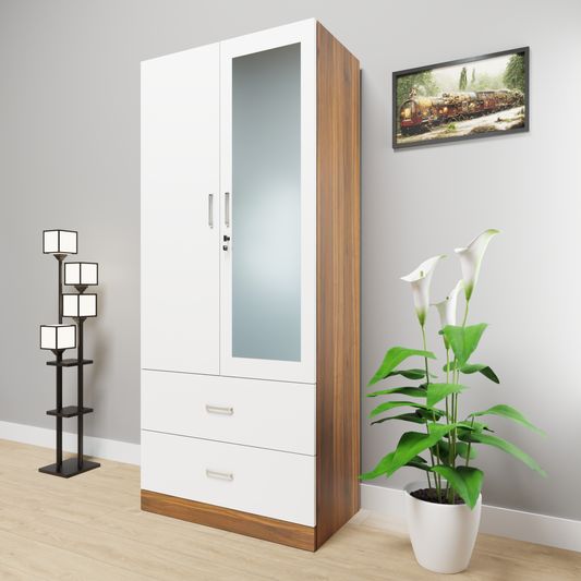 AVIRA | Wardrobe With Mirror, Hinged | 2 Door, 2 Drawer & Dual Color Wardrobes VIKI FURNITURE