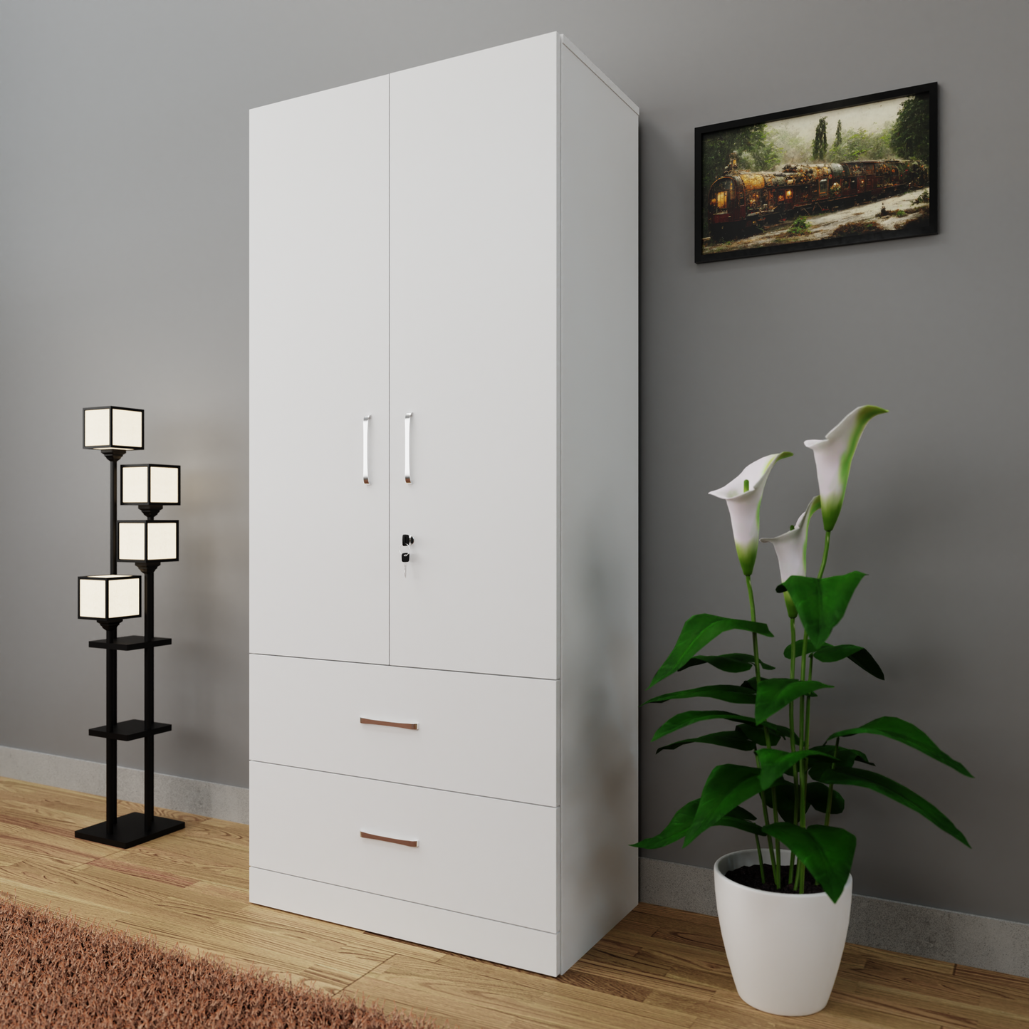 AVIRA | Wardrobe , Hinged | 2 Door, 2 Drawer Wardrobes VIKI FURNITURE Frosty White