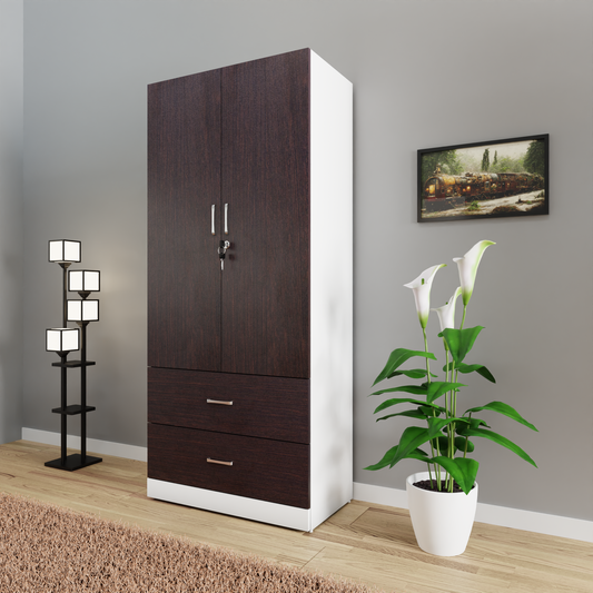 AVIRA | Wardrobe , Hinged | 2 Door, 2 Drawer & Dual Color Wardrobes VIKI FURNITURE Frosty White & Dark Wenge