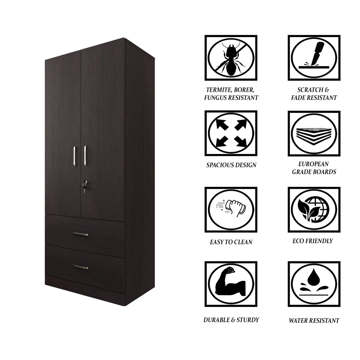 AVIRA | Wardrobe , Hinged | 2 Door, 2 Drawer Wardrobes VIKI FURNITURE