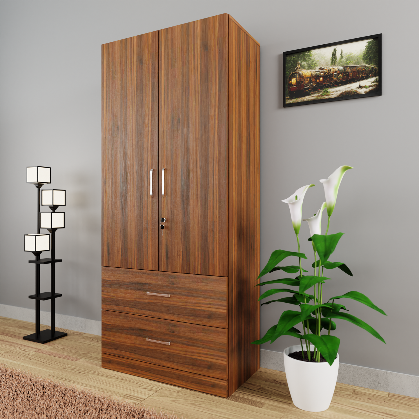 AVIRA | Wardrobe , Hinged | 2 Door, 2 Drawer Wardrobes VIKI FURNITURE Brussel Walnut