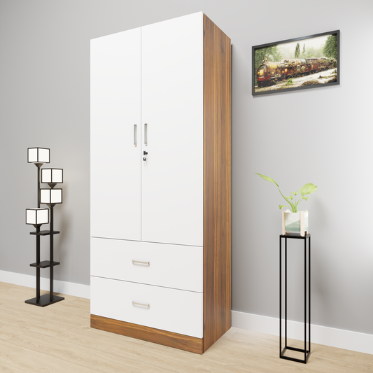AVIRA | Wardrobe , Hinged | 2 Door, 2 Drawer & Dual Color Wardrobes VIKI FURNITURE Brussel Walnut & Frosty White