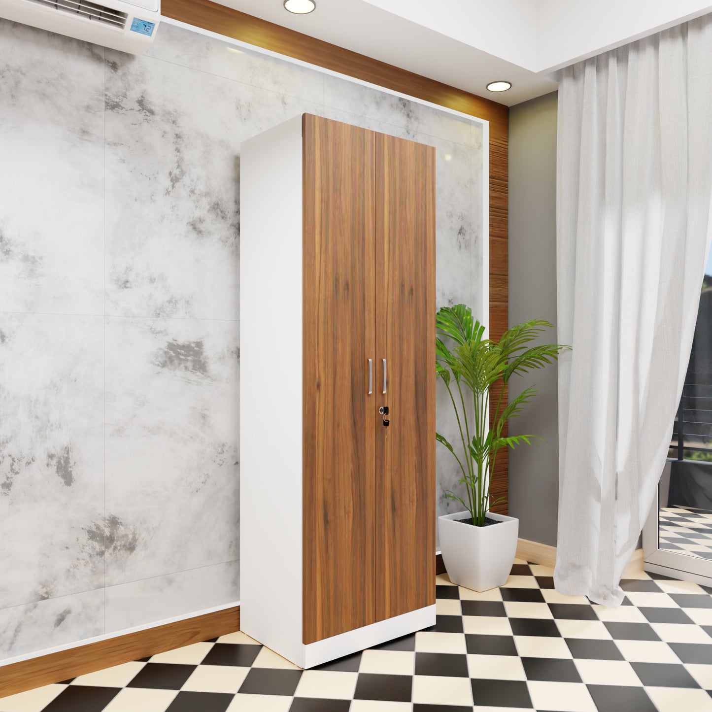 AVIRA |Wardrobe, Hinged | 2 Door & Dual Color Wardrobes VIKI FURNITURE Frosty White & Brussel Walnut