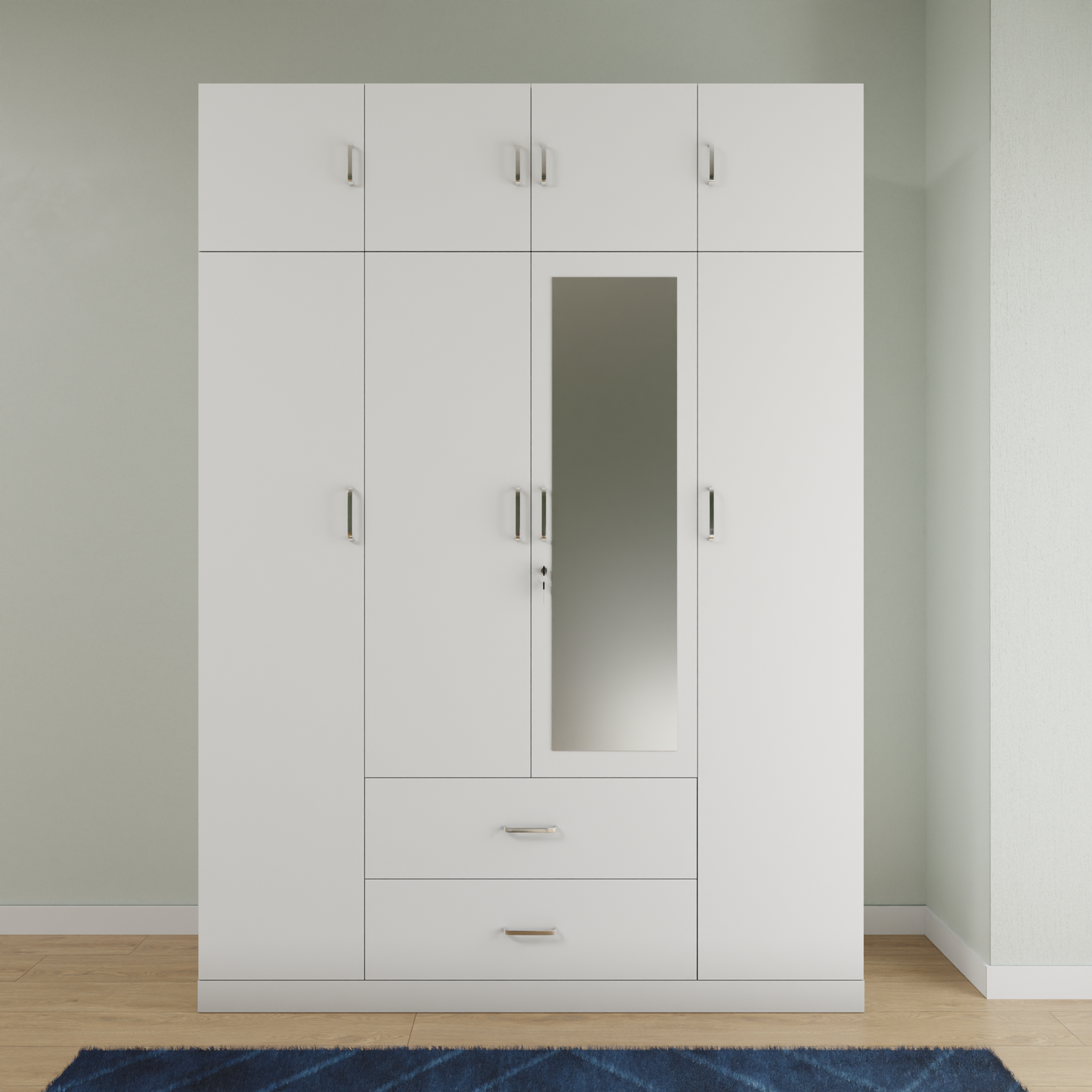 AVIRA |Wardrobe with Mirror, Hinged | 4 Door, 2 Drawer with loft Wardrobes VIKI FURNITURE