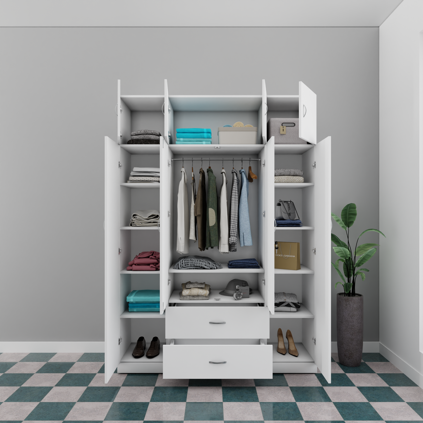 AVIRA |Wardrobe with Mirror, Hinged | 4 Door, 2 Drawer with loft Wardrobes VIKI FURNITURE   