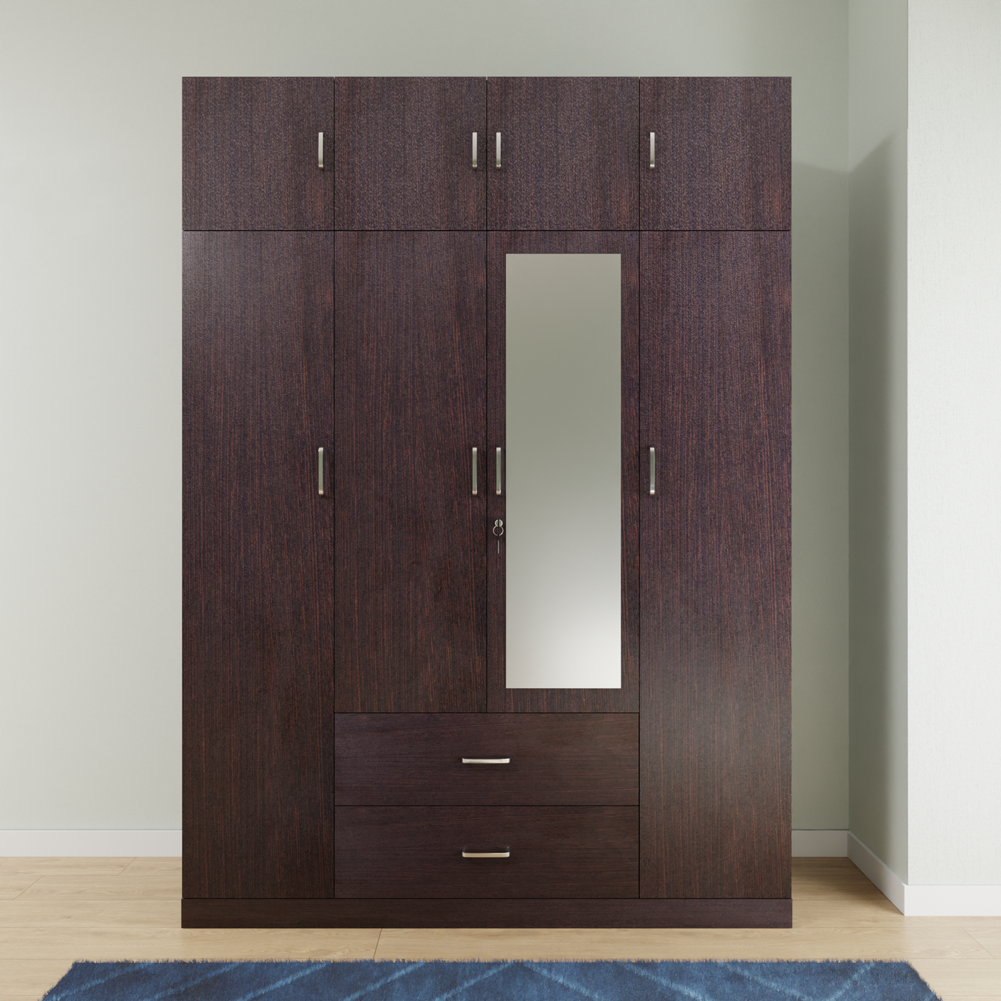 AVIRA |Wardrobe with Mirror, Hinged | 4 Door, 2 Drawer with loft Wardrobes VIKI FURNITURE