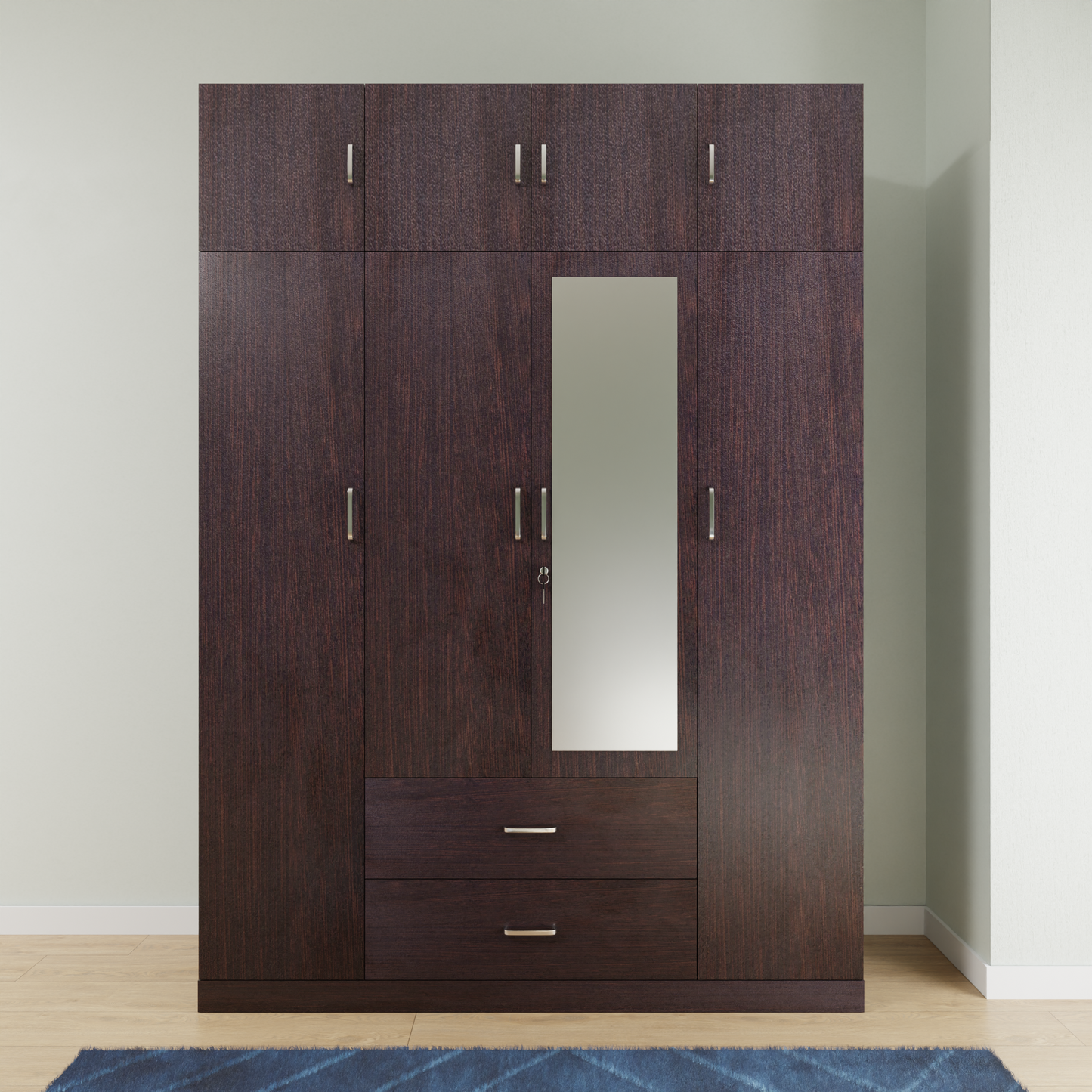 AVIRA |Wardrobe with Mirror, Hinged | 4 Door, 2 Drawer with loft Wardrobes VIKI FURNITURE   