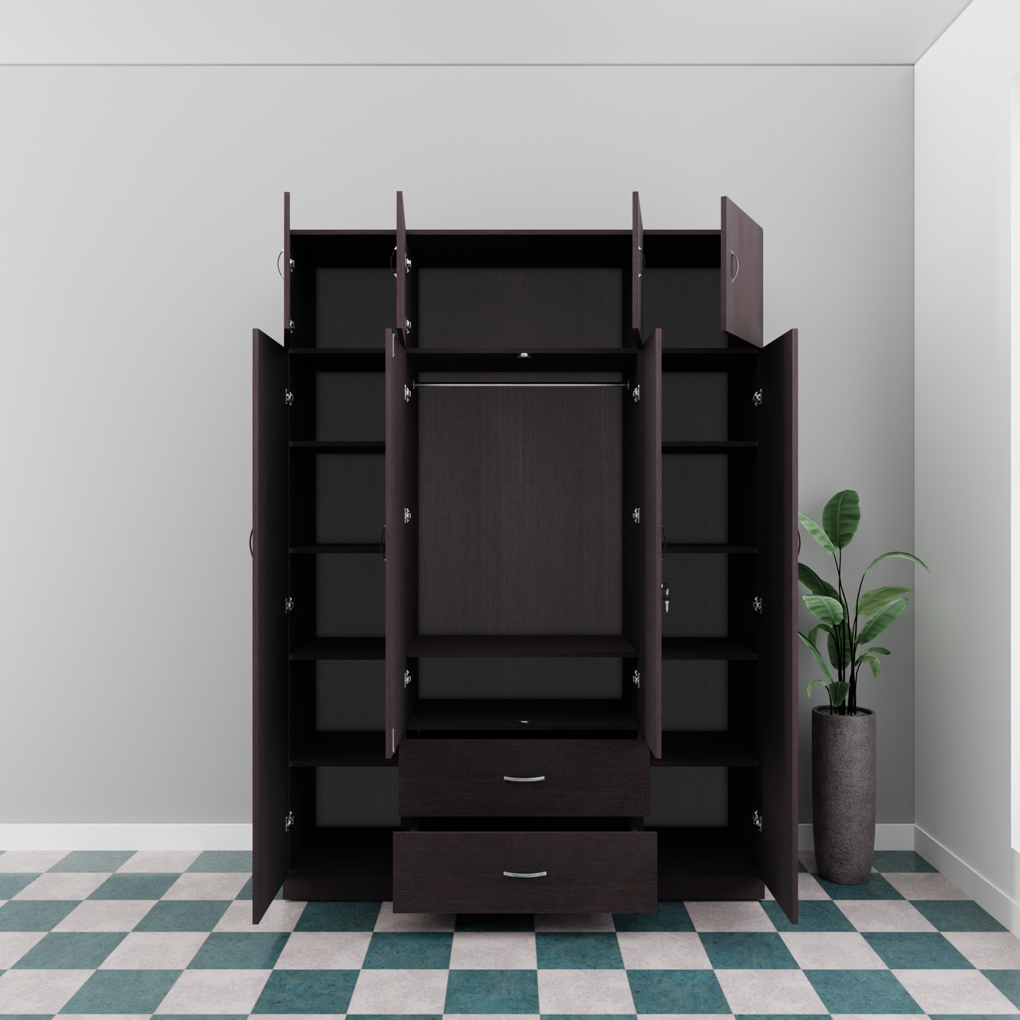 AVIRA |Wardrobe with Mirror, Hinged | 4 Door, 2 Drawer with loft Wardrobes VIKI FURNITURE