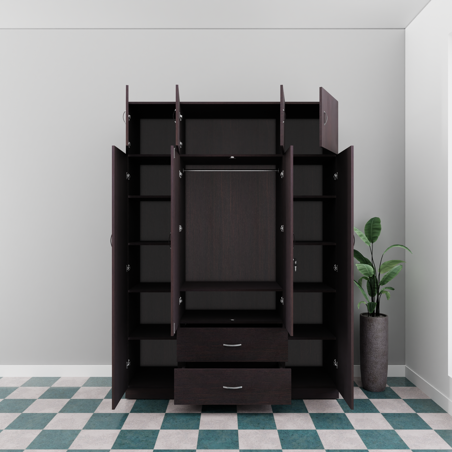 AVIRA |Wardrobe with Mirror, Hinged | 4 Door, 2 Drawer with loft Wardrobes VIKI FURNITURE   