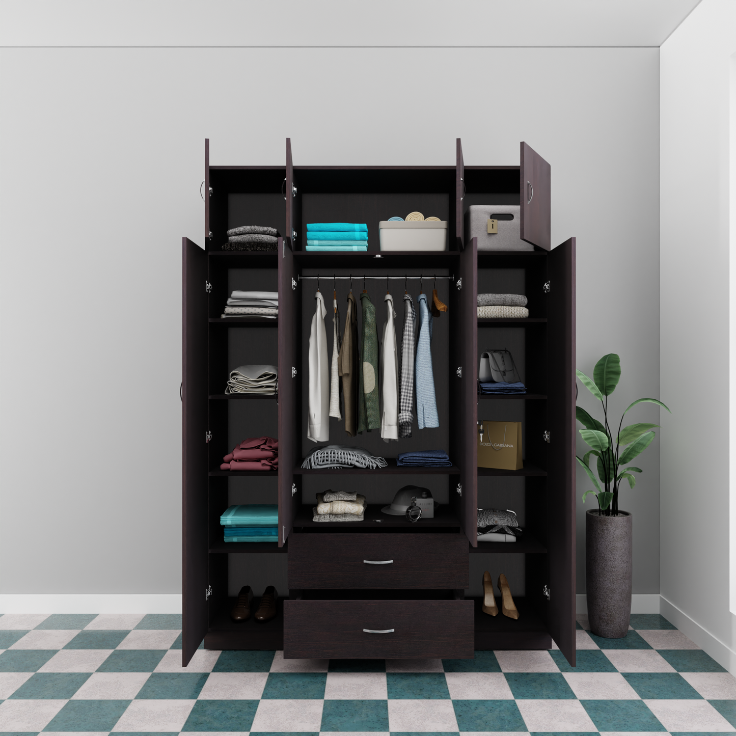AVIRA |Wardrobe with Mirror, Hinged | 4 Door, 2 Drawer with loft Wardrobes VIKI FURNITURE