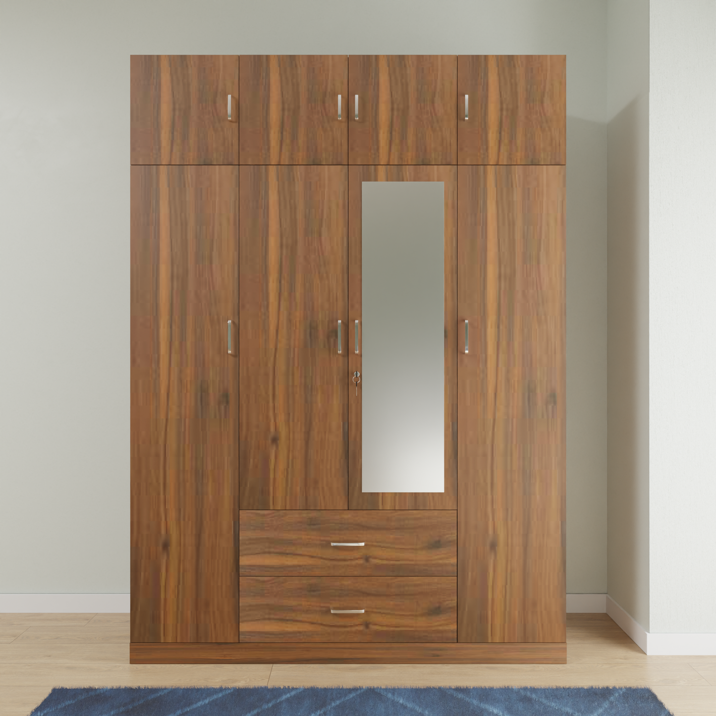 AVIRA |Wardrobe with Mirror, Hinged | 4 Door, 2 Drawer with loft Wardrobes VIKI FURNITURE