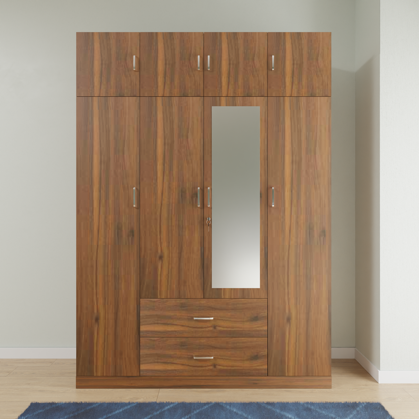 AVIRA |Wardrobe with Mirror, Hinged | 4 Door, 2 Drawer with loft Wardrobes VIKI FURNITURE   