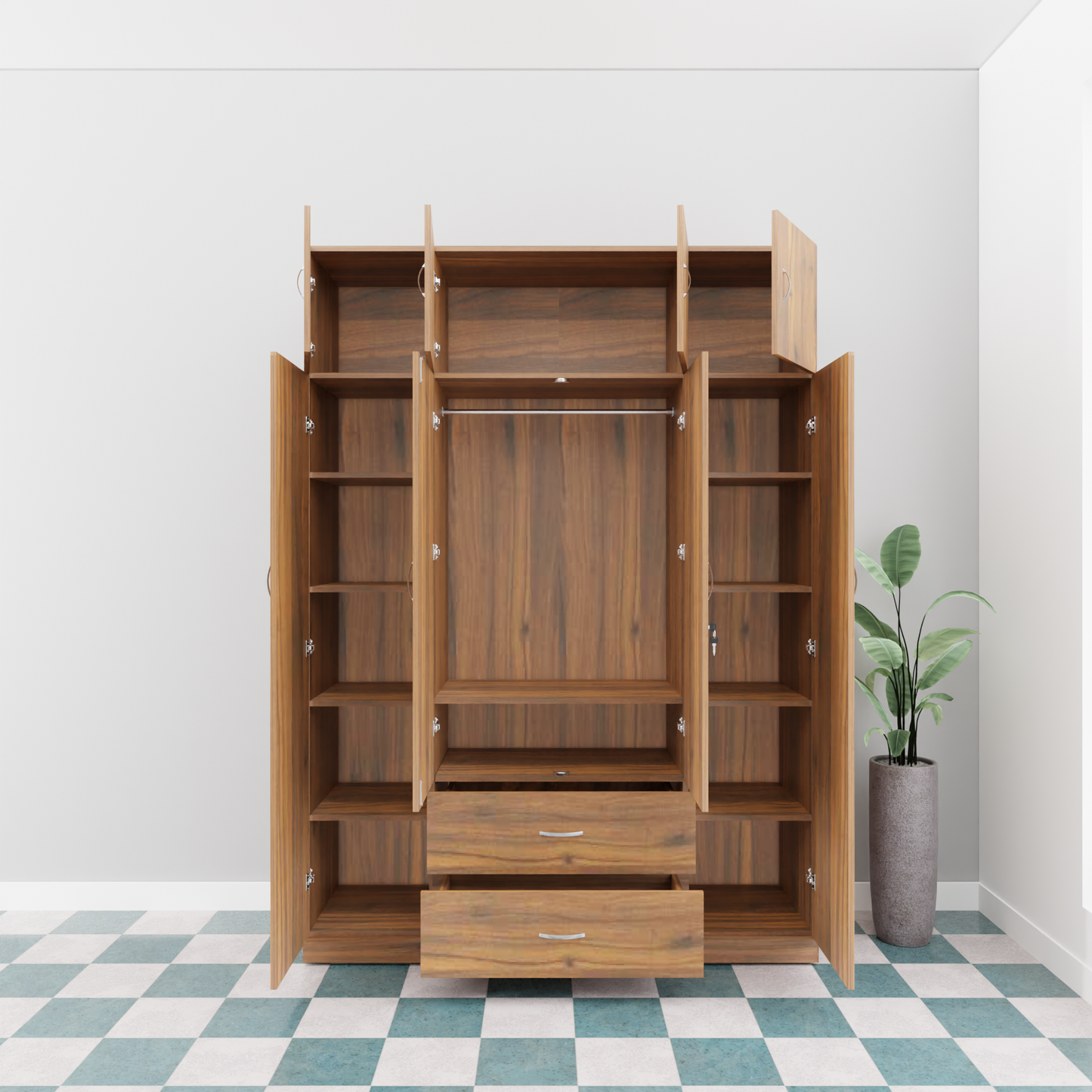 AVIRA |Wardrobe with Mirror, Hinged | 4 Door, 2 Drawer with loft Wardrobes VIKI FURNITURE