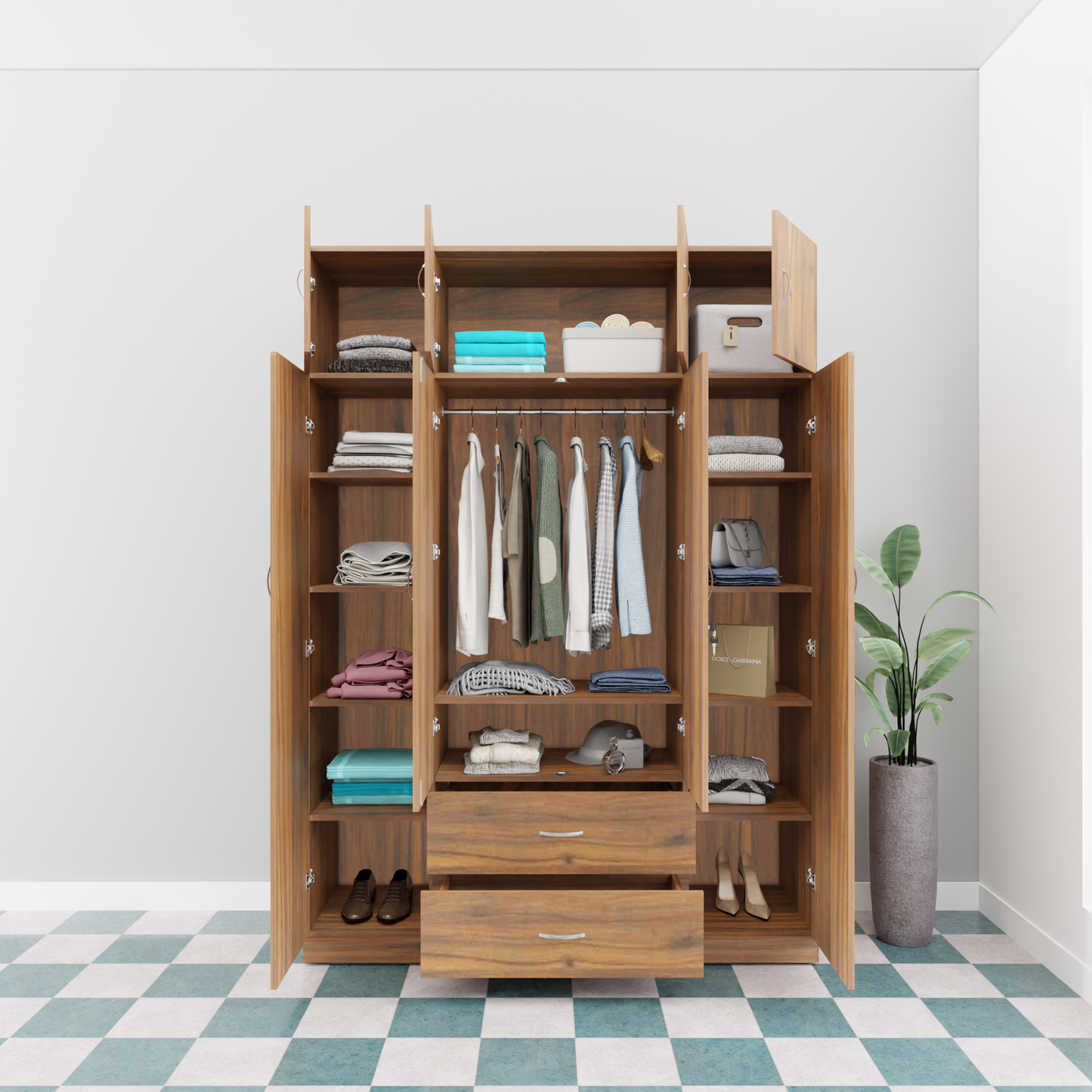 AVIRA |Wardrobe with Mirror, Hinged | 4 Door, 2 Drawer with loft Wardrobes VIKI FURNITURE
