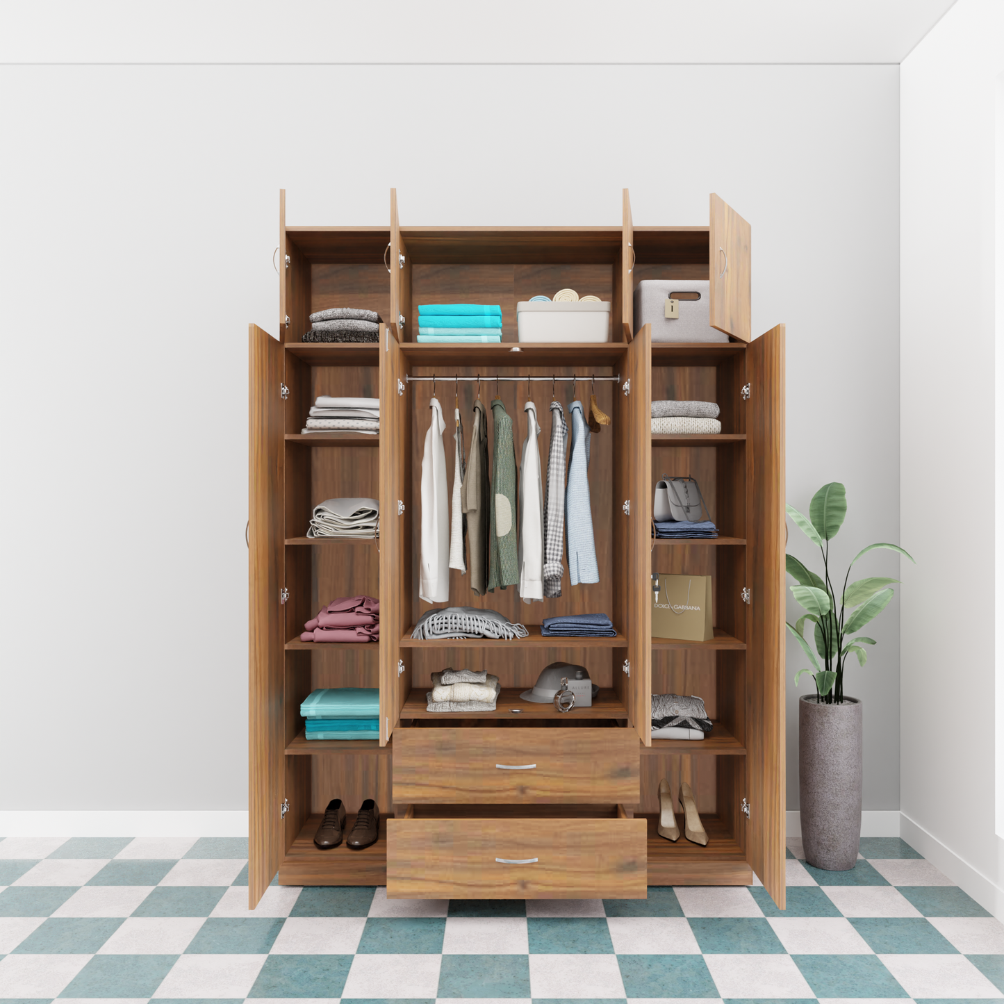 AVIRA |Wardrobe with Mirror, Hinged | 4 Door, 2 Drawer with loft Wardrobes VIKI FURNITURE   