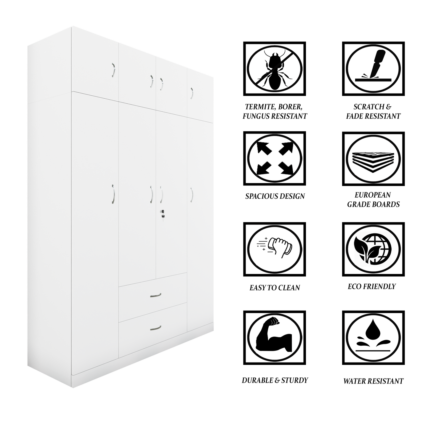 AVIRA |Wardrobe , Hinged | 4 Door, 2 Drawer with loft Wardrobes VIKI FURNITURE