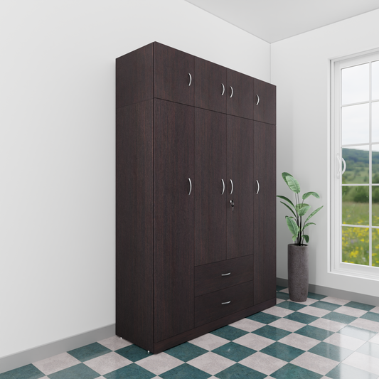 AVIRA |Wardrobe , Hinged | 4 Door, 2 Drawer with loft Wardrobes VIKI FURNITURE Dark Wenge
