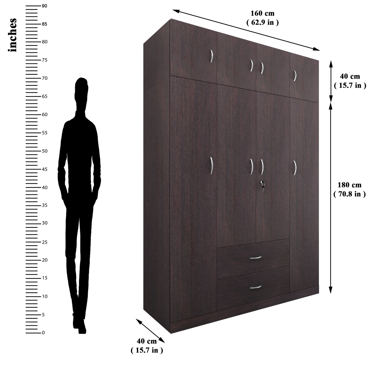 AVIRA |Wardrobe , Hinged | 4 Door, 2 Drawer with loft Wardrobes VIKI FURNITURE