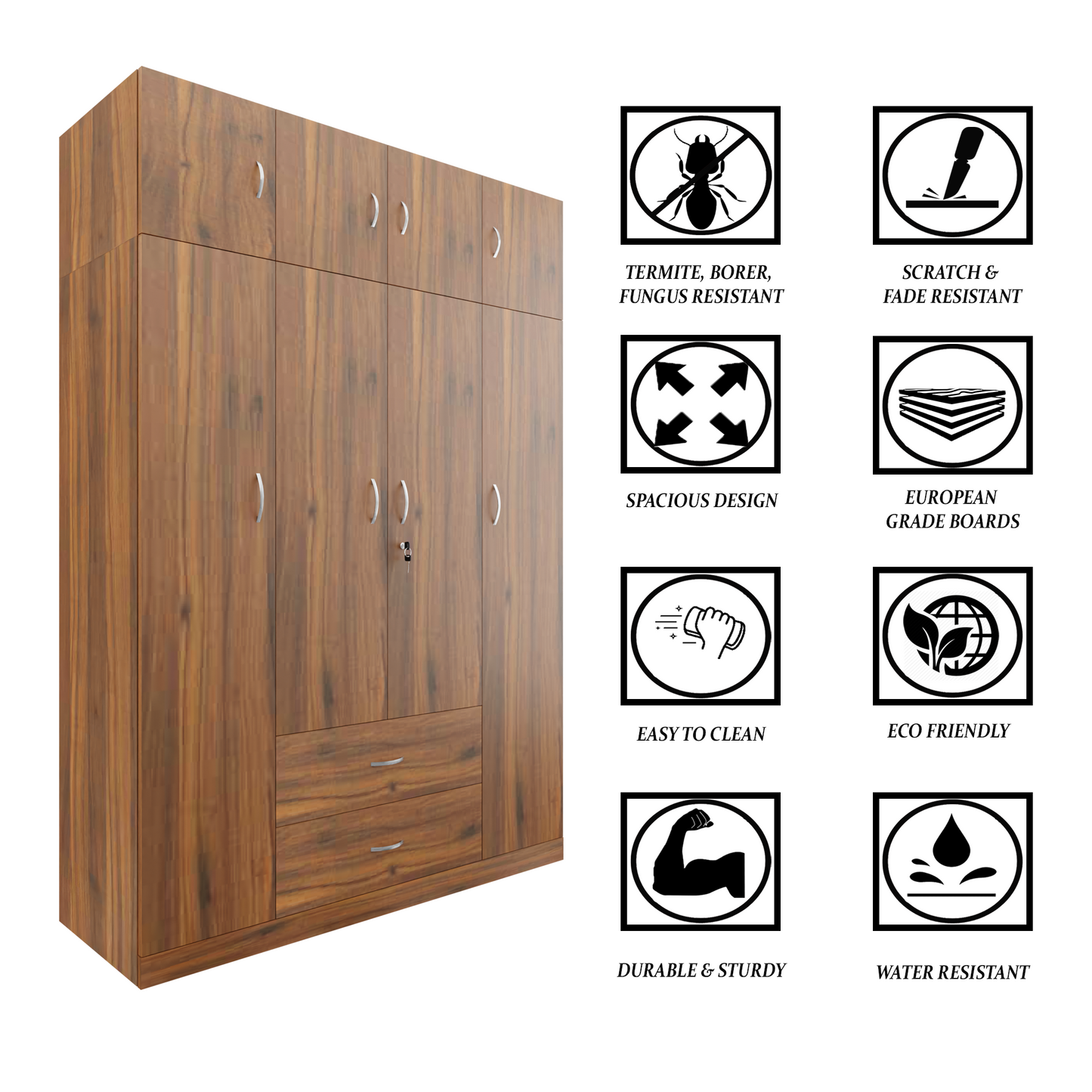 AVIRA |Wardrobe , Hinged | 4 Door, 2 Drawer with loft Wardrobes VIKI FURNITURE