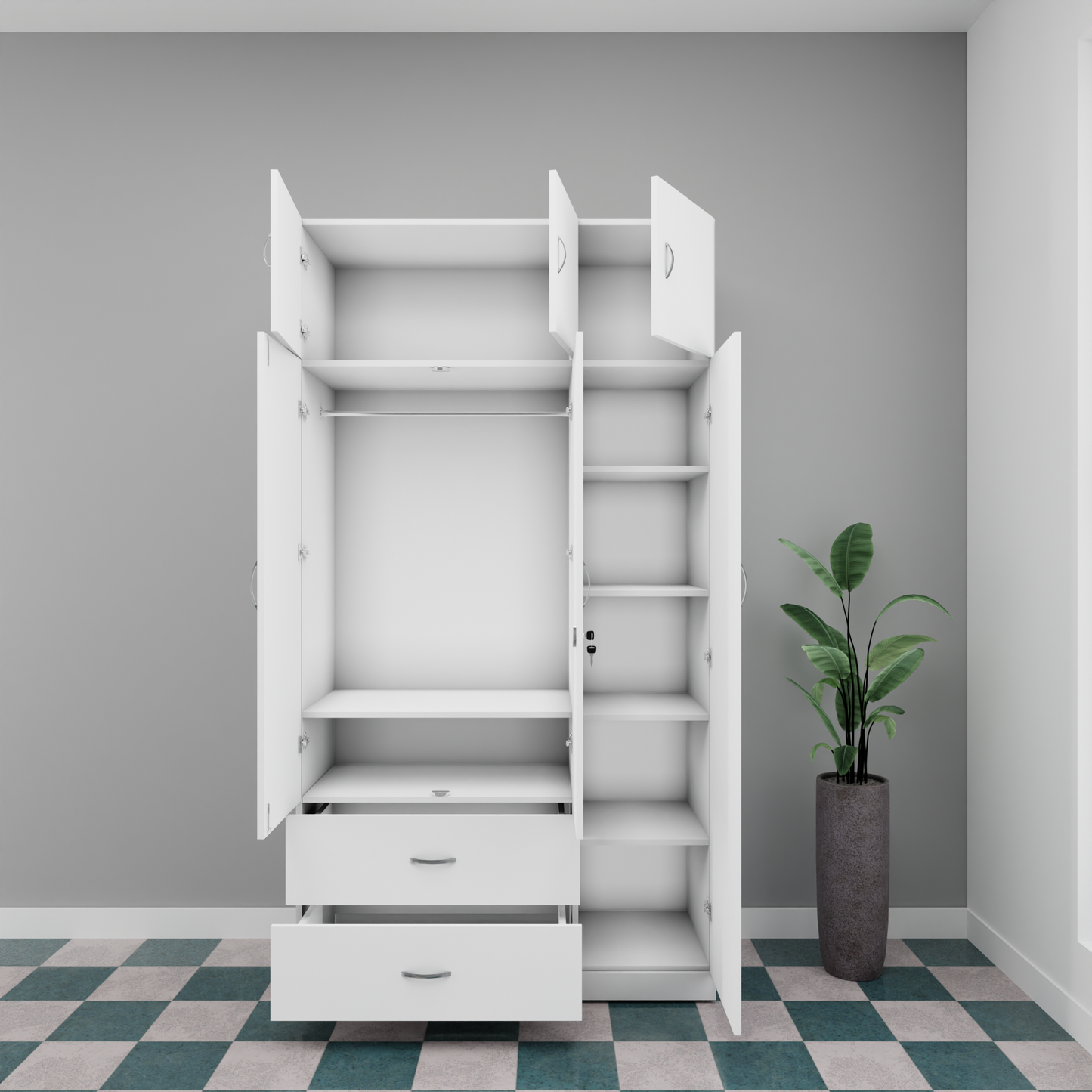 AVIRA |Wardrobe , Hinged | 3 Door, 2 Drawer with loft Wardrobes VIKI FURNITURE