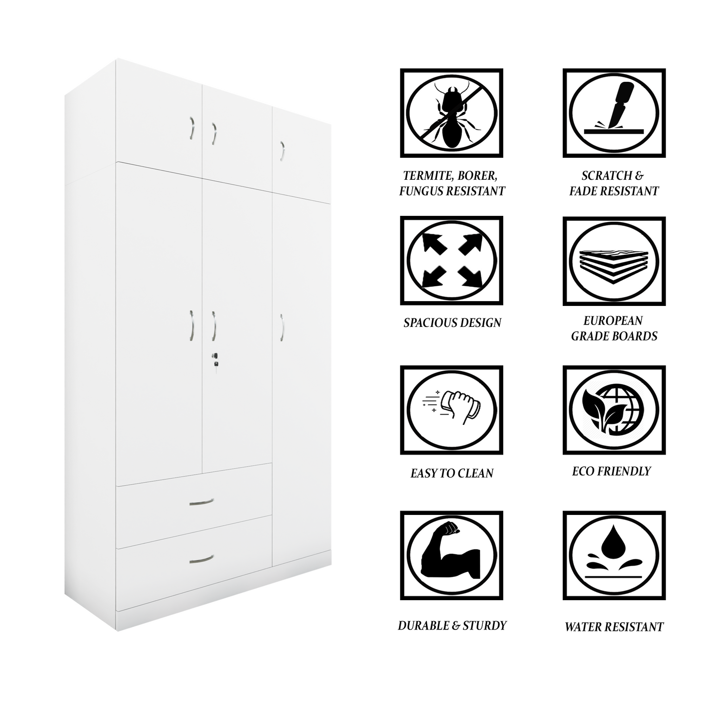 AVIRA |Wardrobe , Hinged | 3 Door, 2 Drawer with loft Wardrobes VIKI FURNITURE
