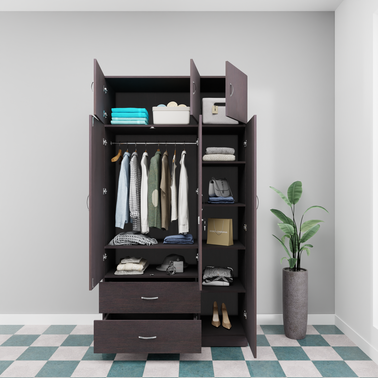 AVIRA |Wardrobe , Hinged | 3 Door, 2 Drawer with loft Wardrobes VIKI FURNITURE