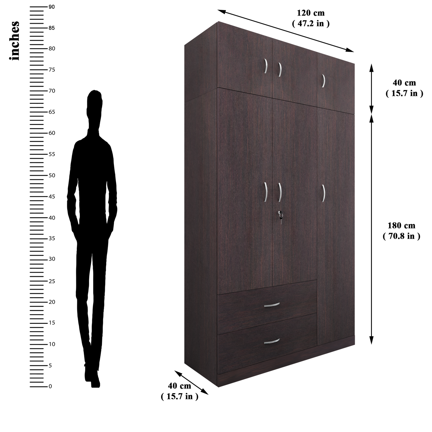 AVIRA |Wardrobe , Hinged | 3 Door, 2 Drawer with loft Wardrobes VIKI FURNITURE