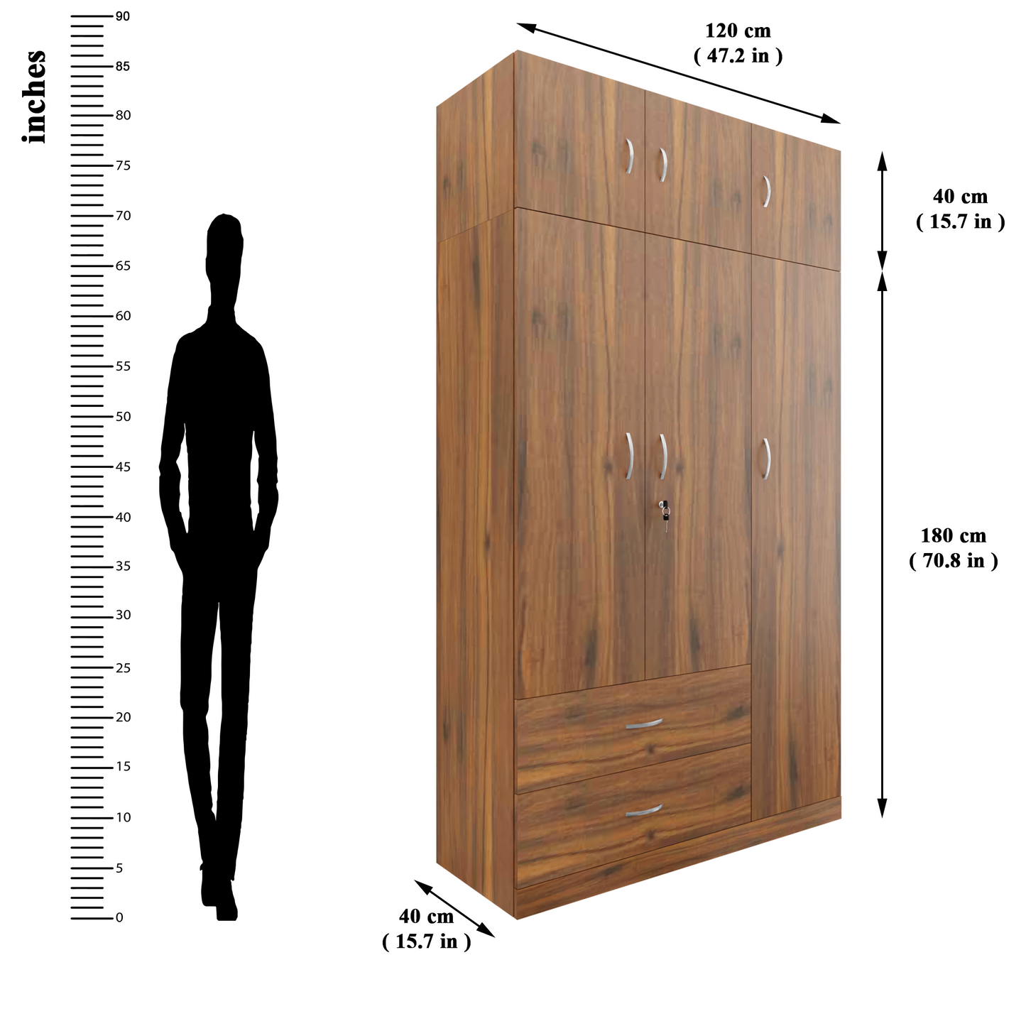 AVIRA |Wardrobe , Hinged | 3 Door, 2 Drawer with loft Wardrobes VIKI FURNITURE