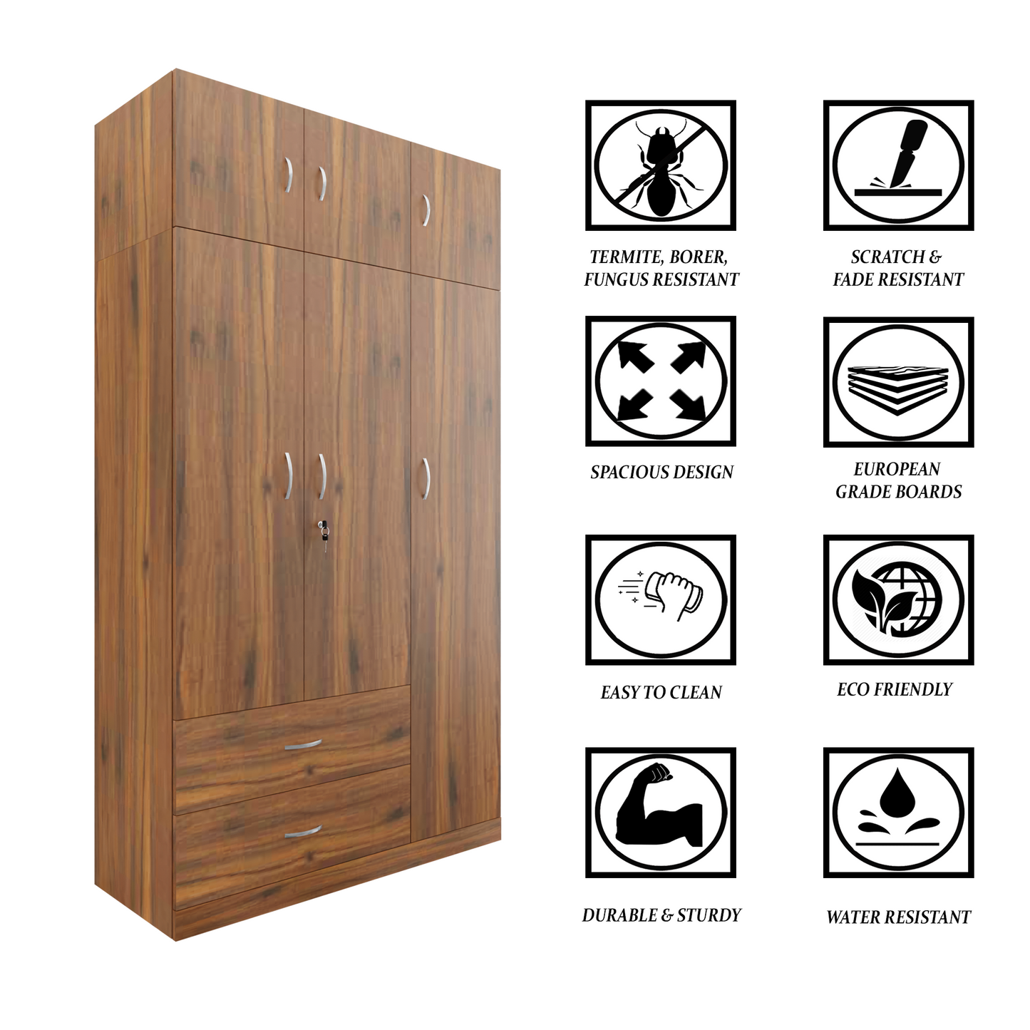AVIRA |Wardrobe , Hinged | 3 Door, 2 Drawer with loft Wardrobes VIKI FURNITURE