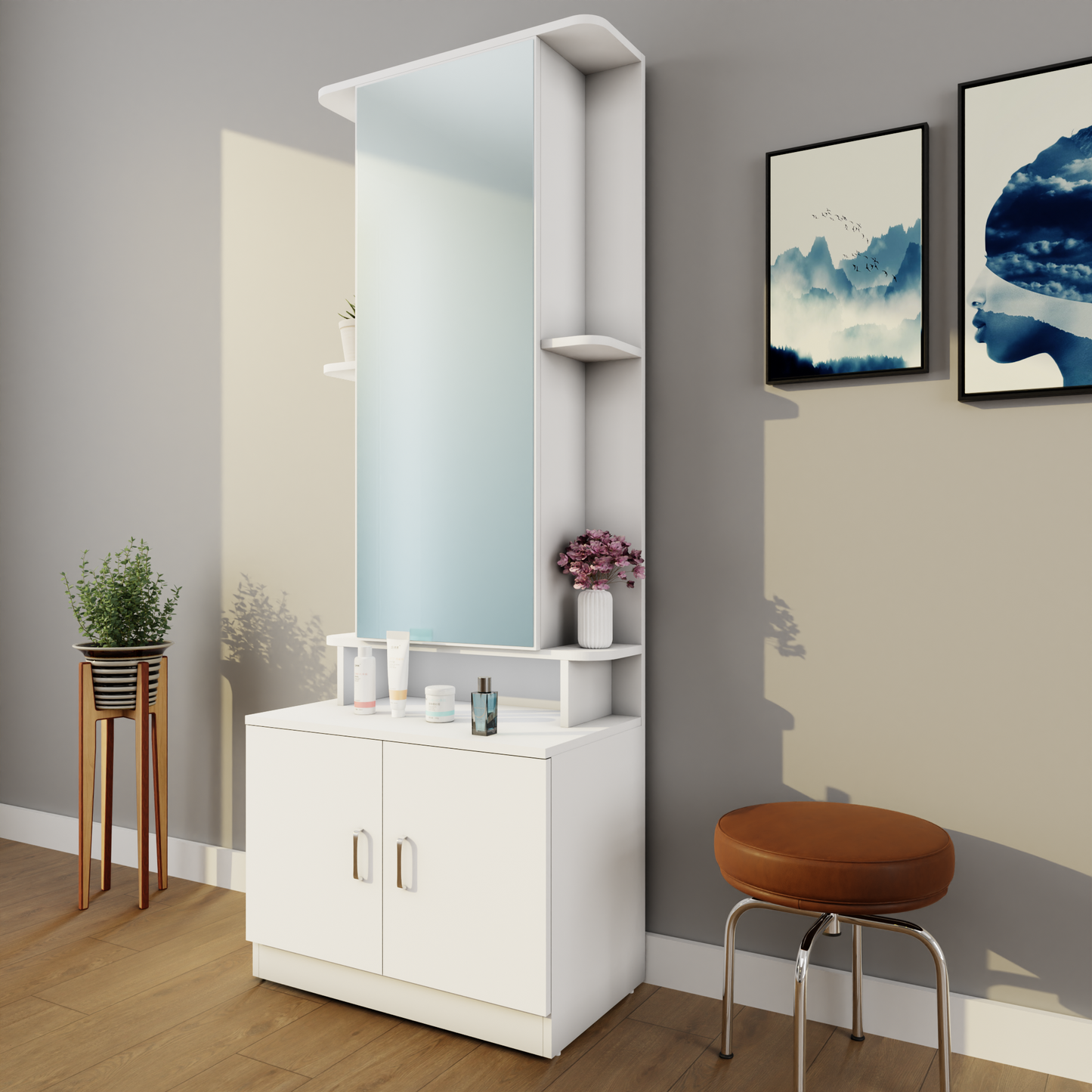 Dressing Table with Mirror Door | Double Door & Shelves Dressing Table VIKI FURNITURE   