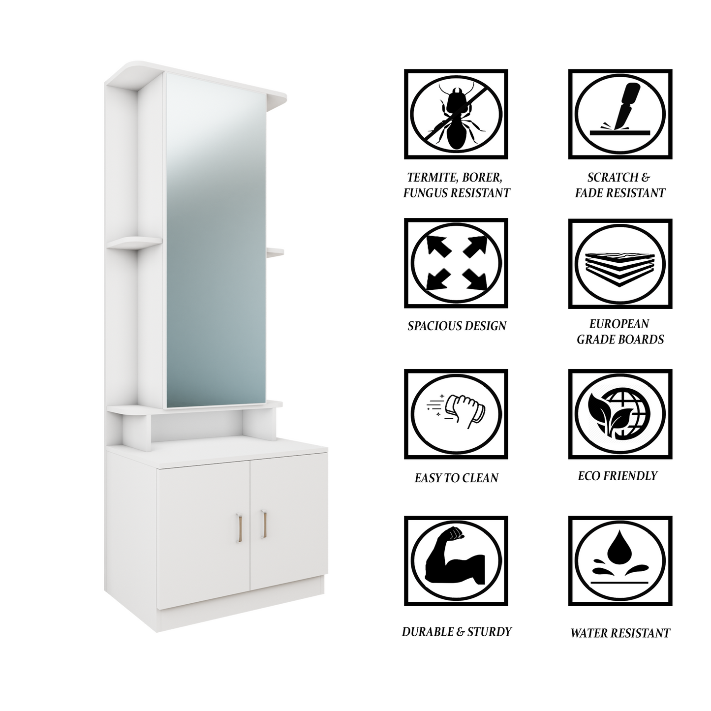 Dressing Table with Mirror Door | Double Door & Shelves Dressing Table VIKI FURNITURE