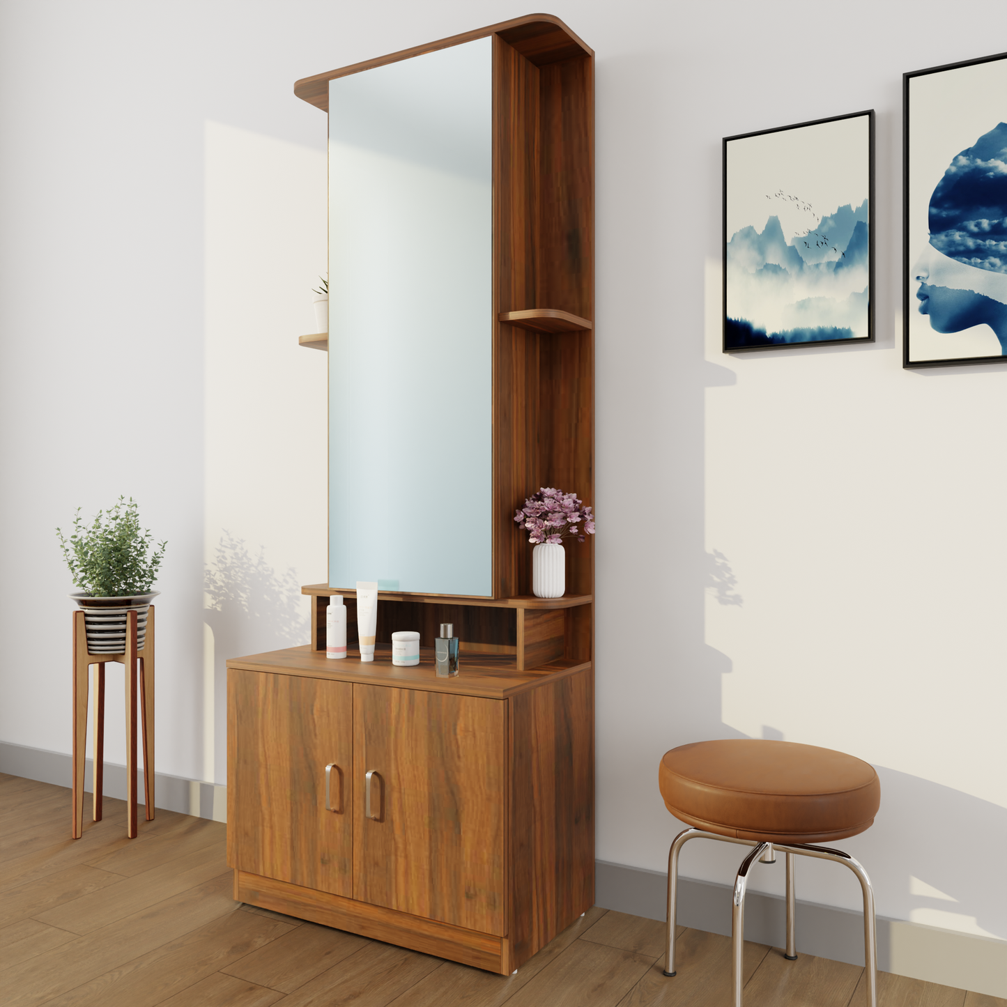 Dressing Table with Mirror Door | Double Door & Shelves Dressing Table VIKI FURNITURE   