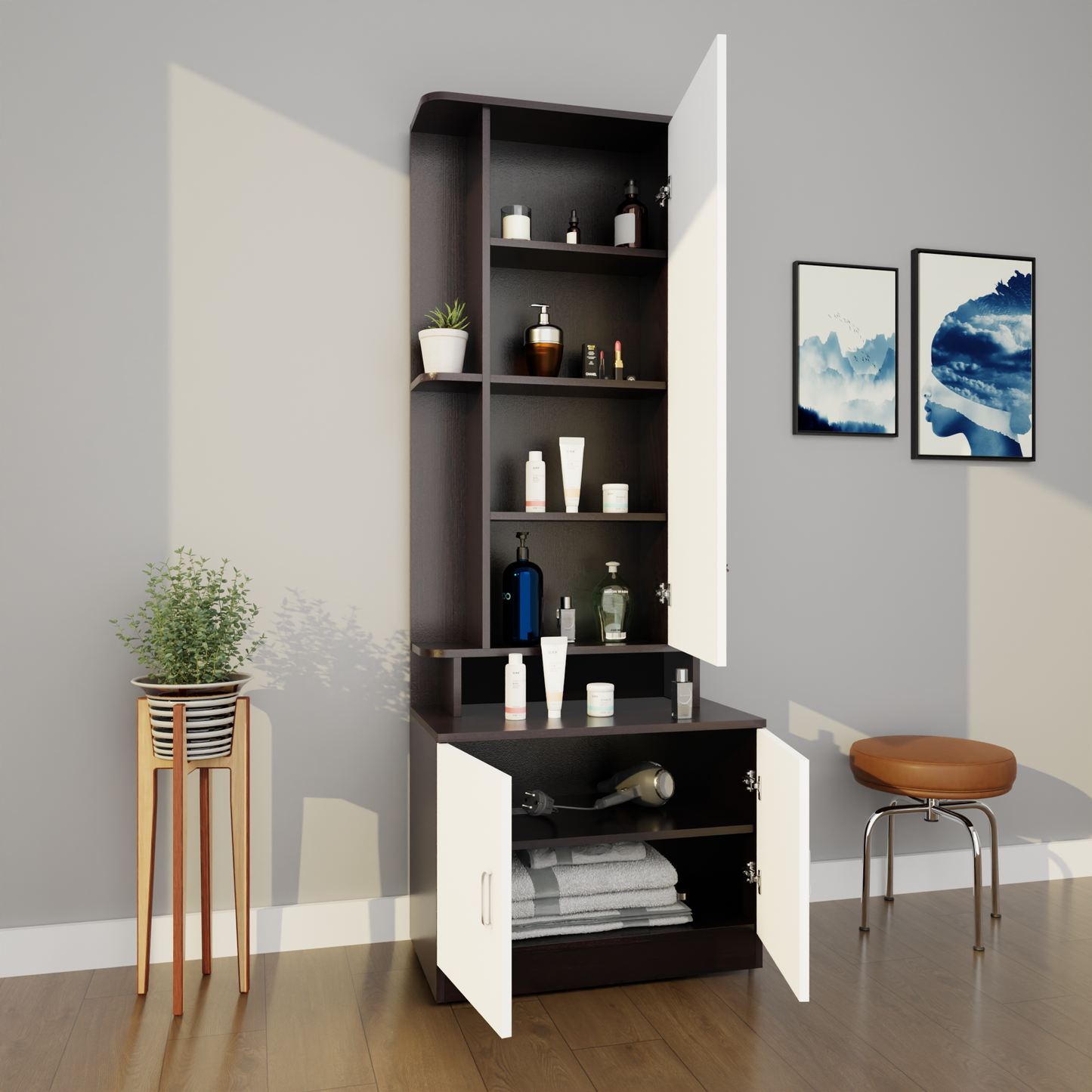 TV Unit | 1 Drawer, Open Shelves & Extension | Single Color TV & Entertainment Unit VIKI FURNITURE