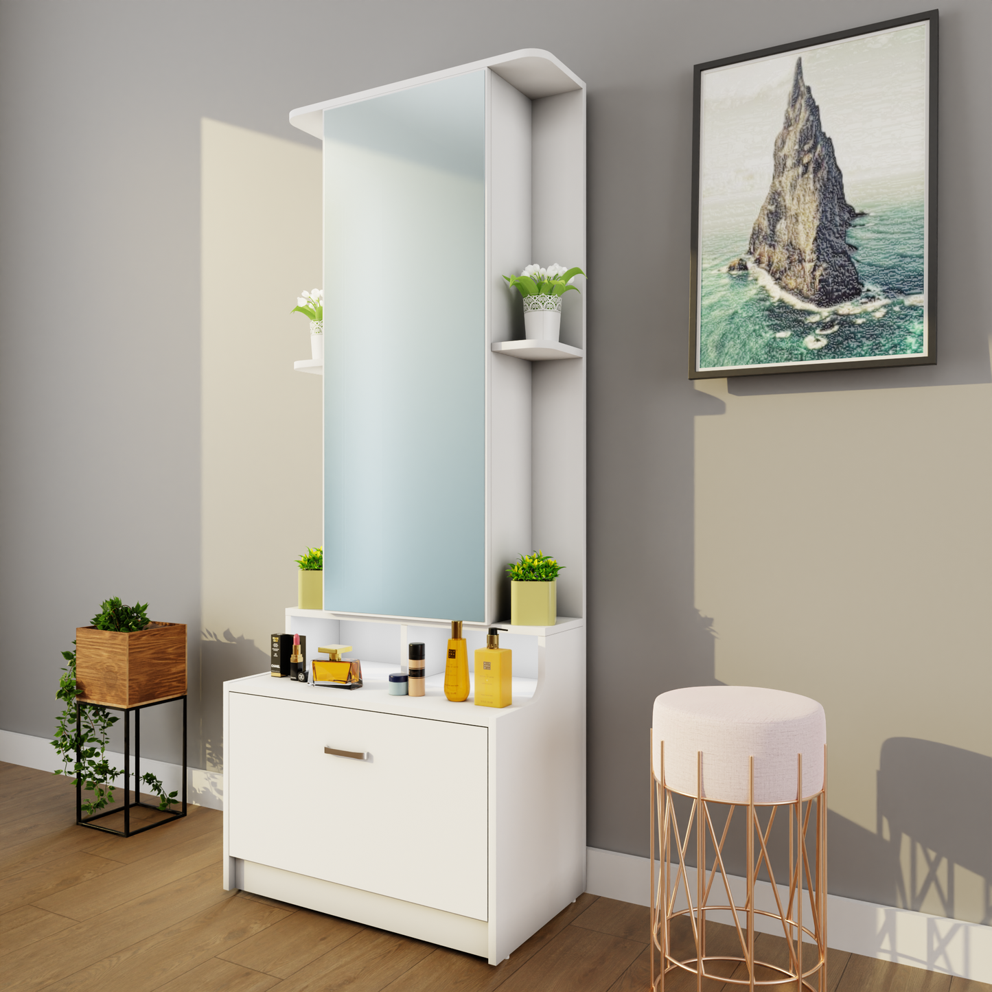 Dressing Table with Mirror Door | Drawer & Shelves Dressing Table VIKI FURNITURE   