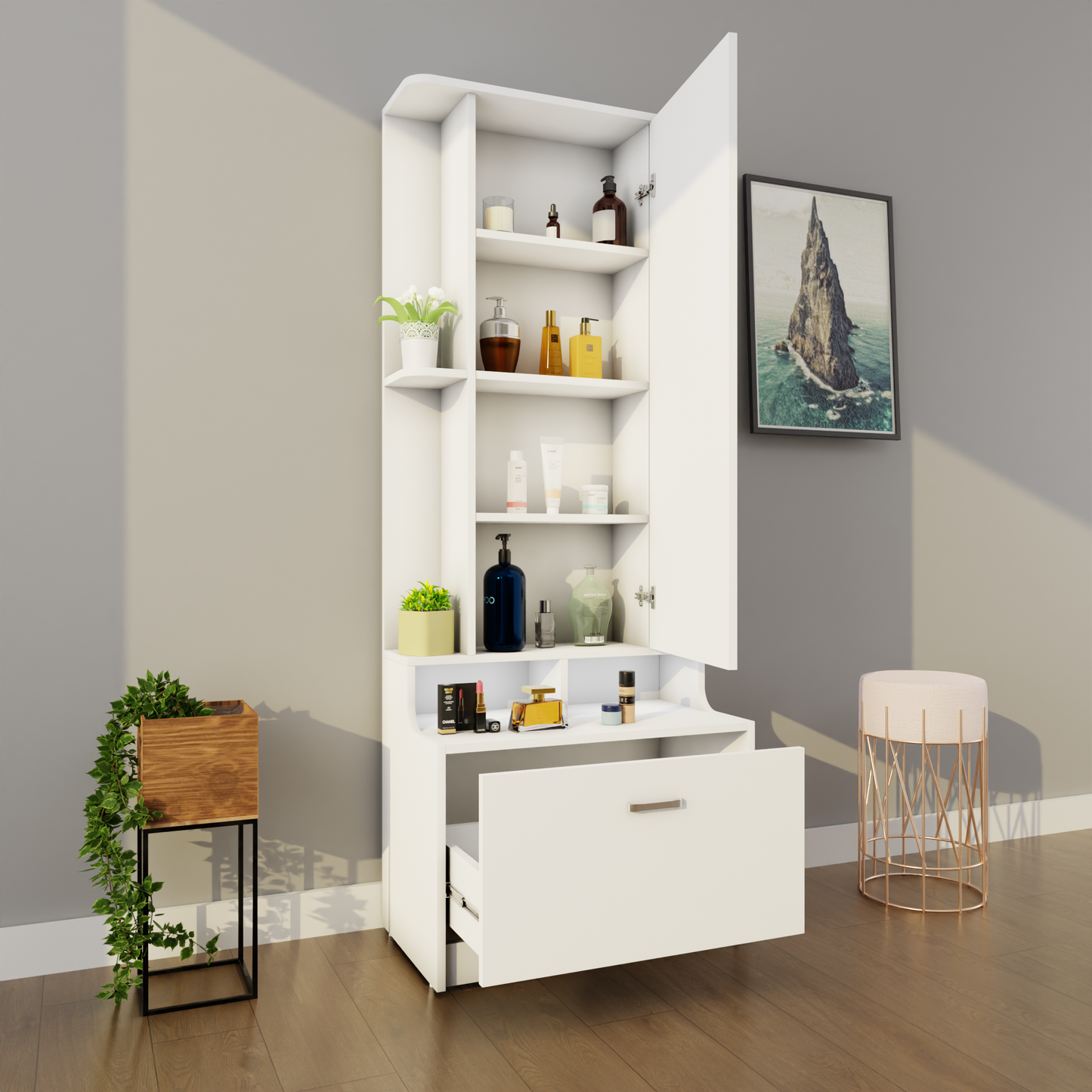 Dressing Table with Mirror Door | Drawer & Shelves Dressing Table VIKI FURNITURE