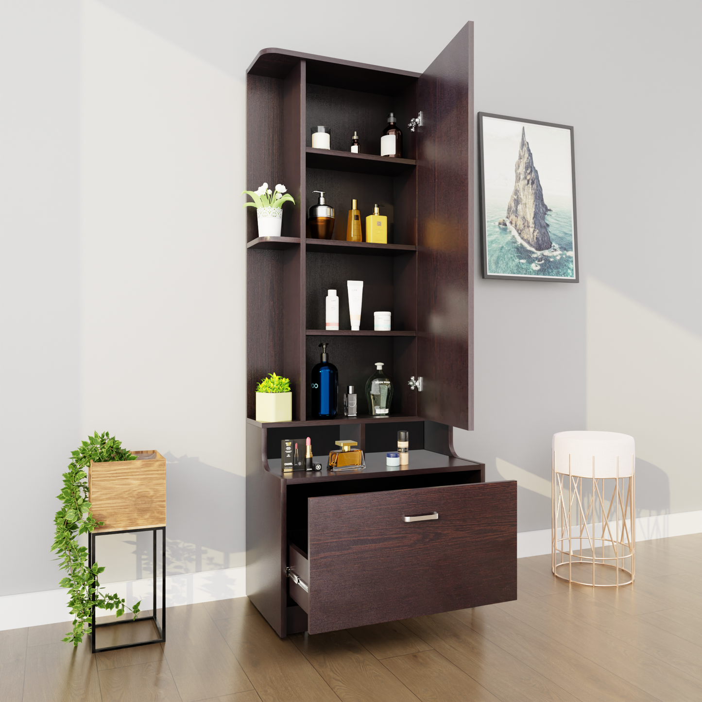 Dressing Table with Mirror Door | Drawer & Shelves Dressing Table VIKI FURNITURE