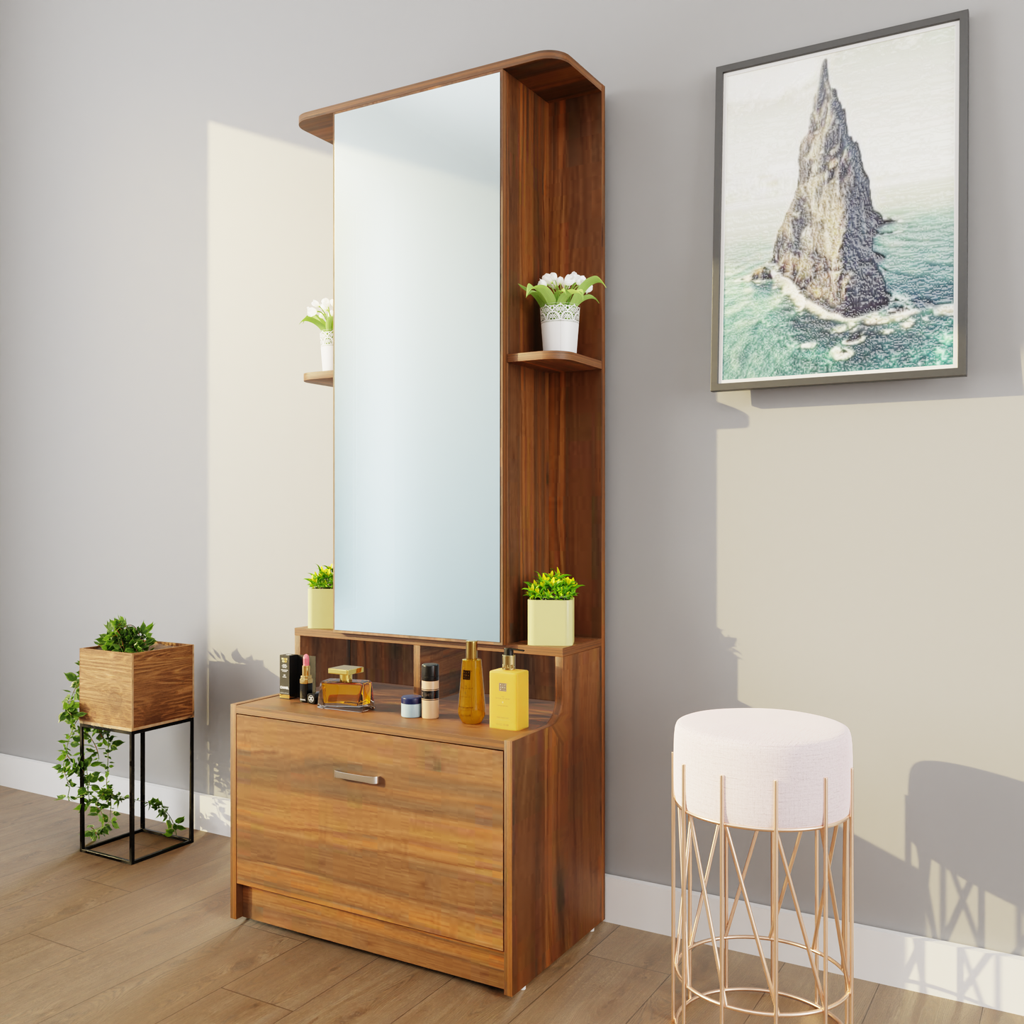 Dressing Table with Mirror Door | Drawer & Shelves Dressing Table VIKI FURNITURE