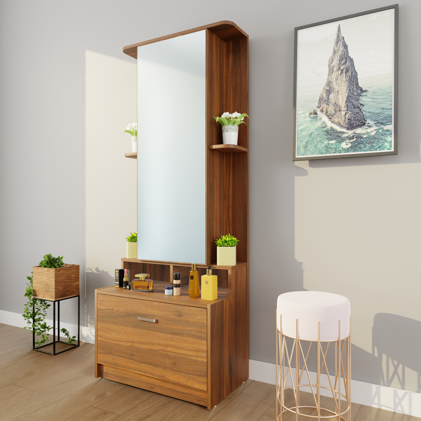 Dressing Table with Mirror Door | Drawer & Shelves Dressing Table VIKI FURNITURE   