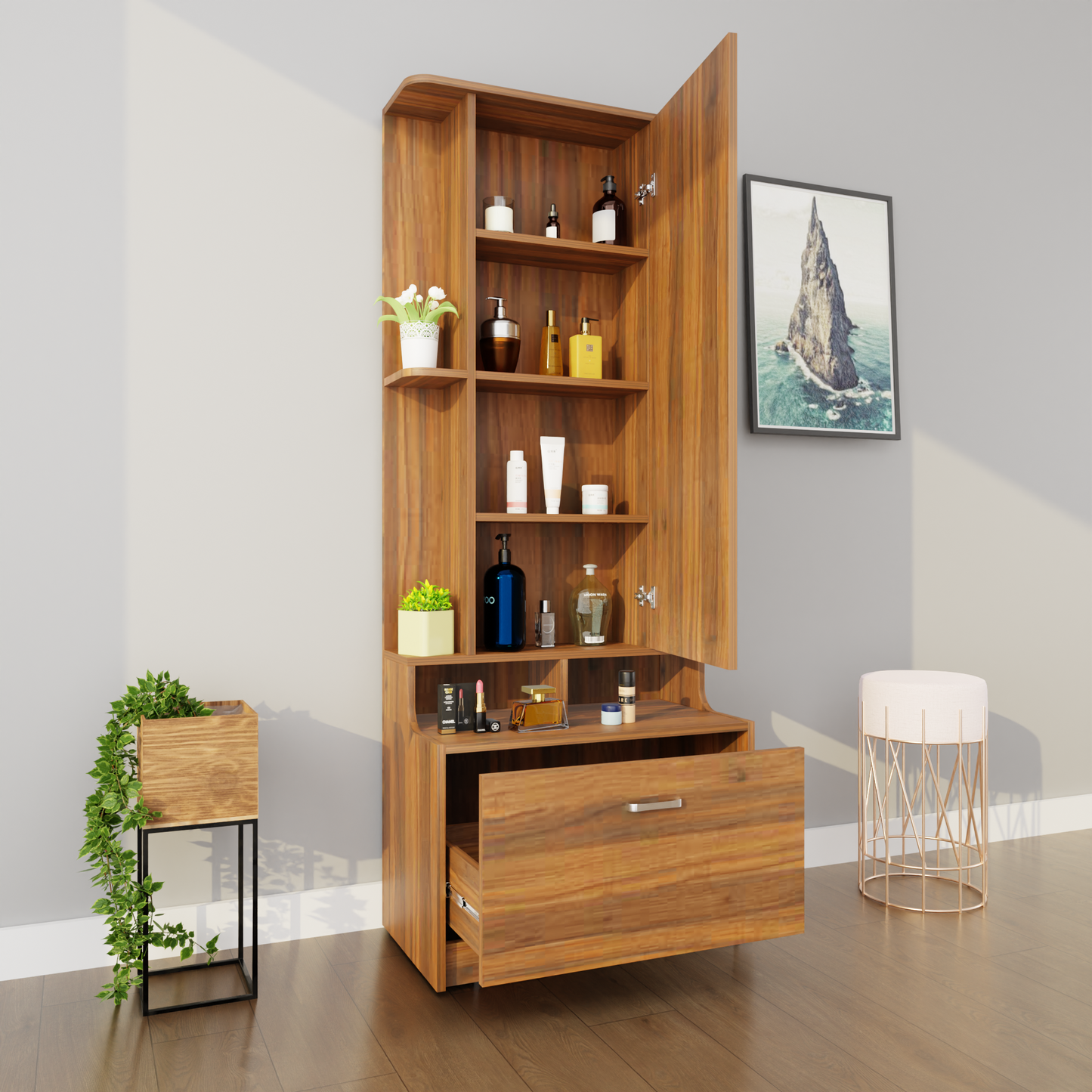 Dressing Table with Mirror Door | Drawer & Shelves Dressing Table VIKI FURNITURE   