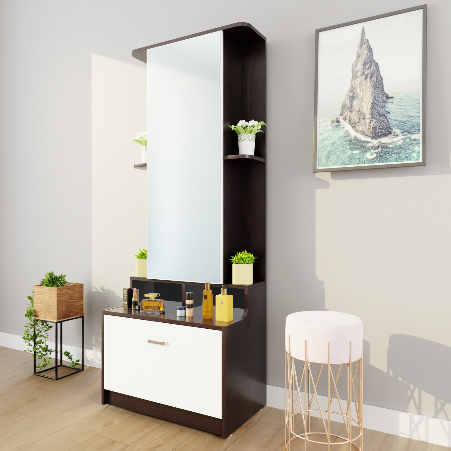 Dressing Table with Mirror Door | Drawer & Shelves | Multi Color Dressing Table VIKI FURNITURE   