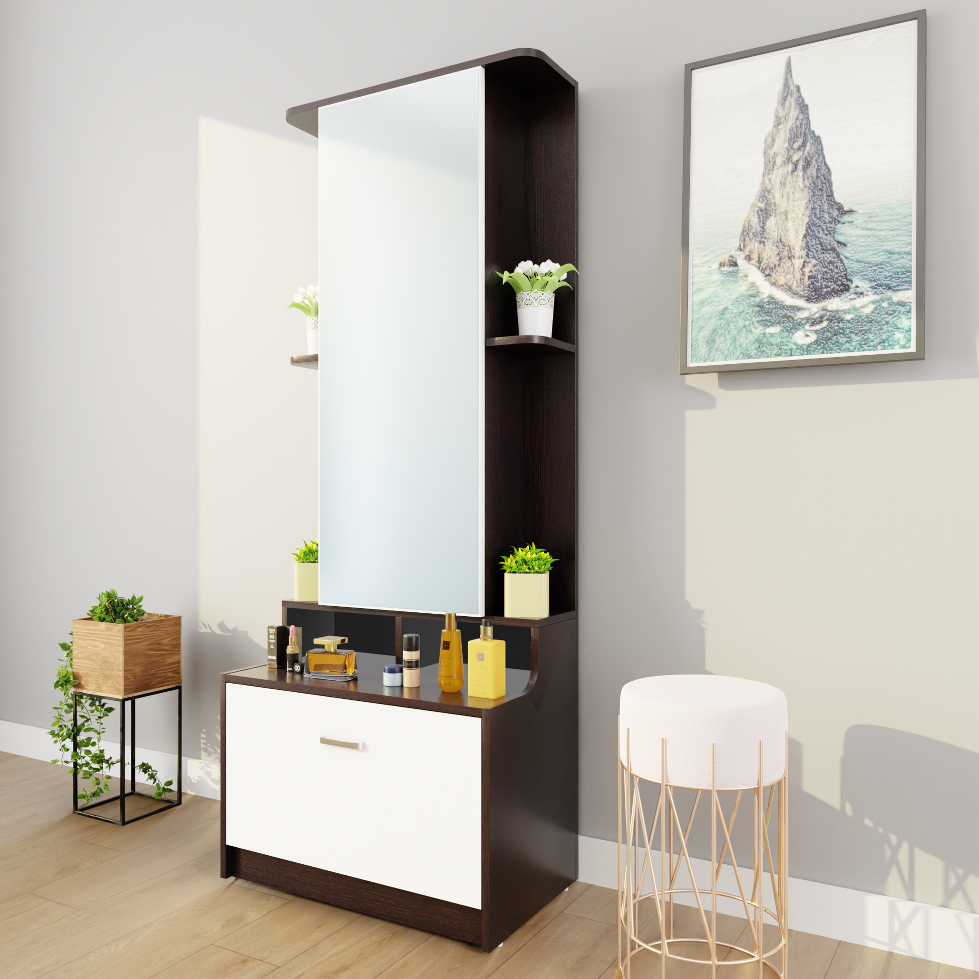Dressing Table with Mirror Door | Drawer & Shelves | Multi Color Dressing Table VIKI FURNITURE