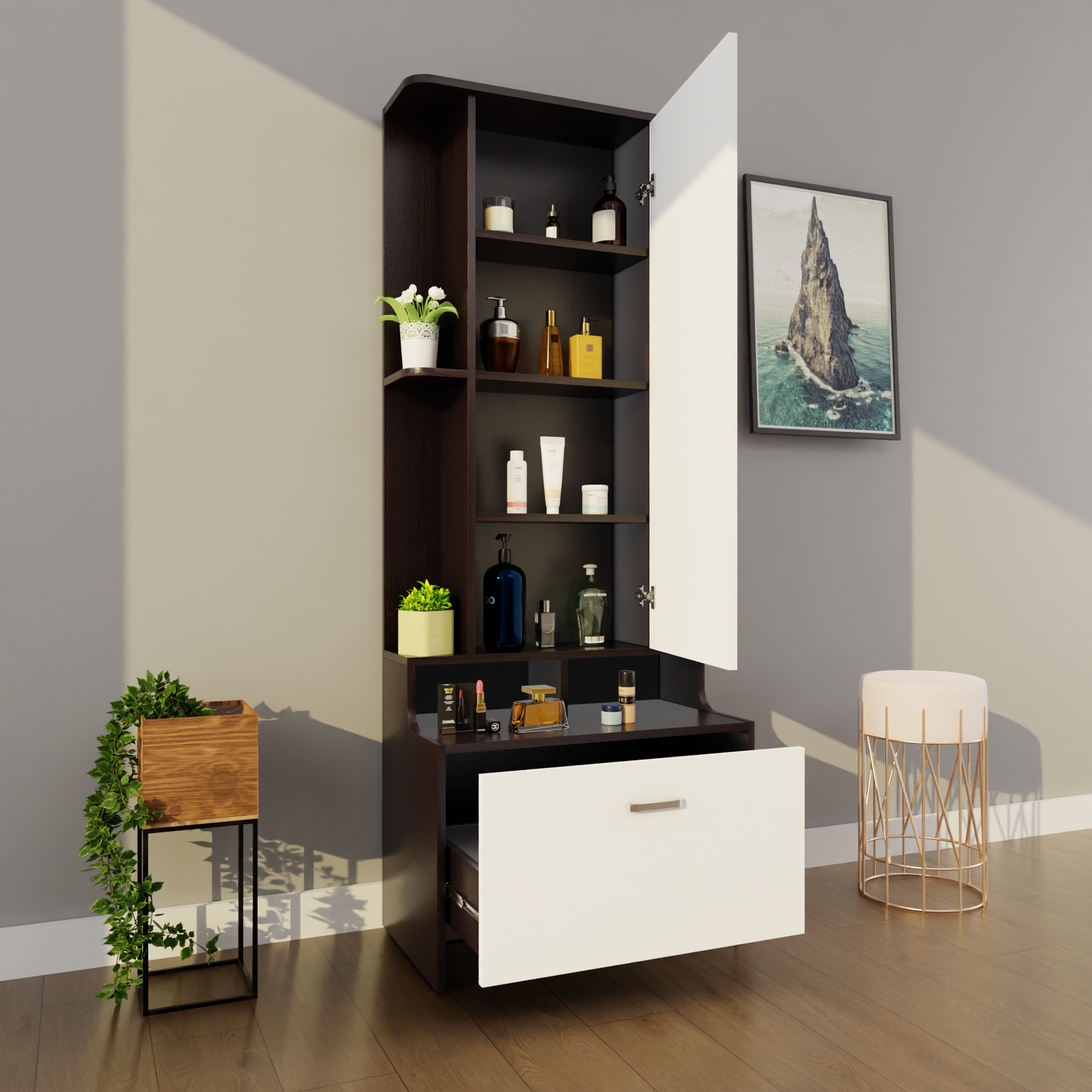 Dressing Table with Mirror Door | Drawer & Shelves | Multi Color Dressing Table VIKI FURNITURE   