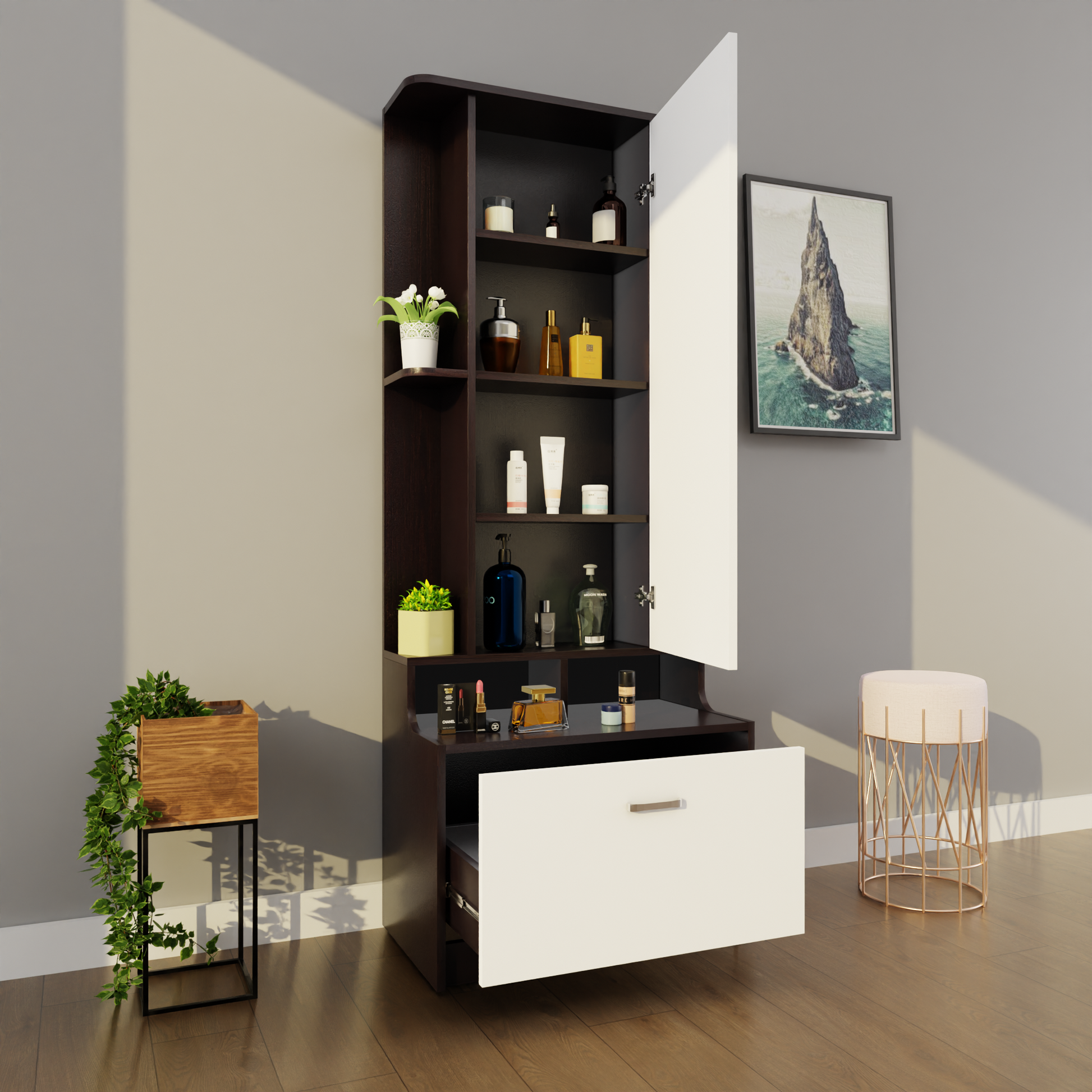 Dressing Table with Mirror Door | Drawer & Shelves | Multi Color Dressing Table VIKI FURNITURE