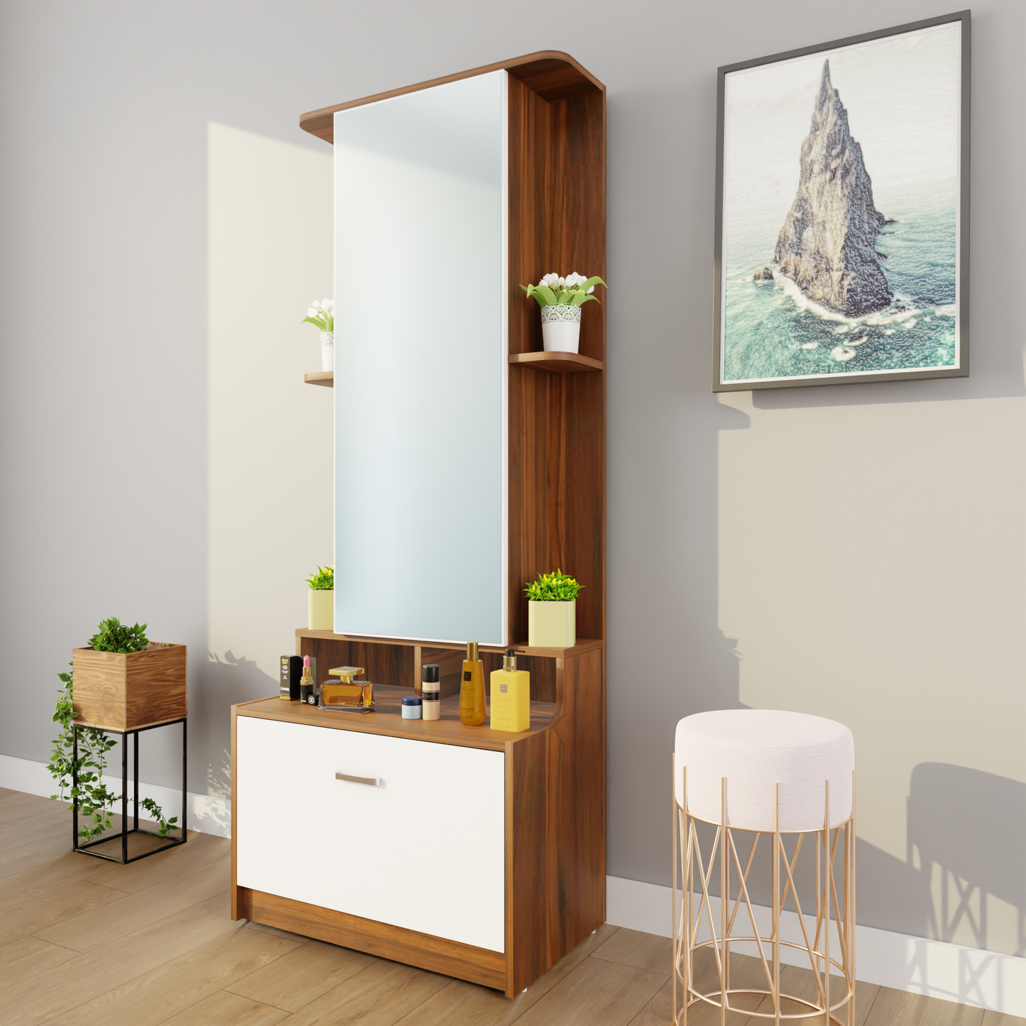 Dressing Table with Mirror Door | Drawer & Shelves | Multi Color Dressing Table VIKI FURNITURE   